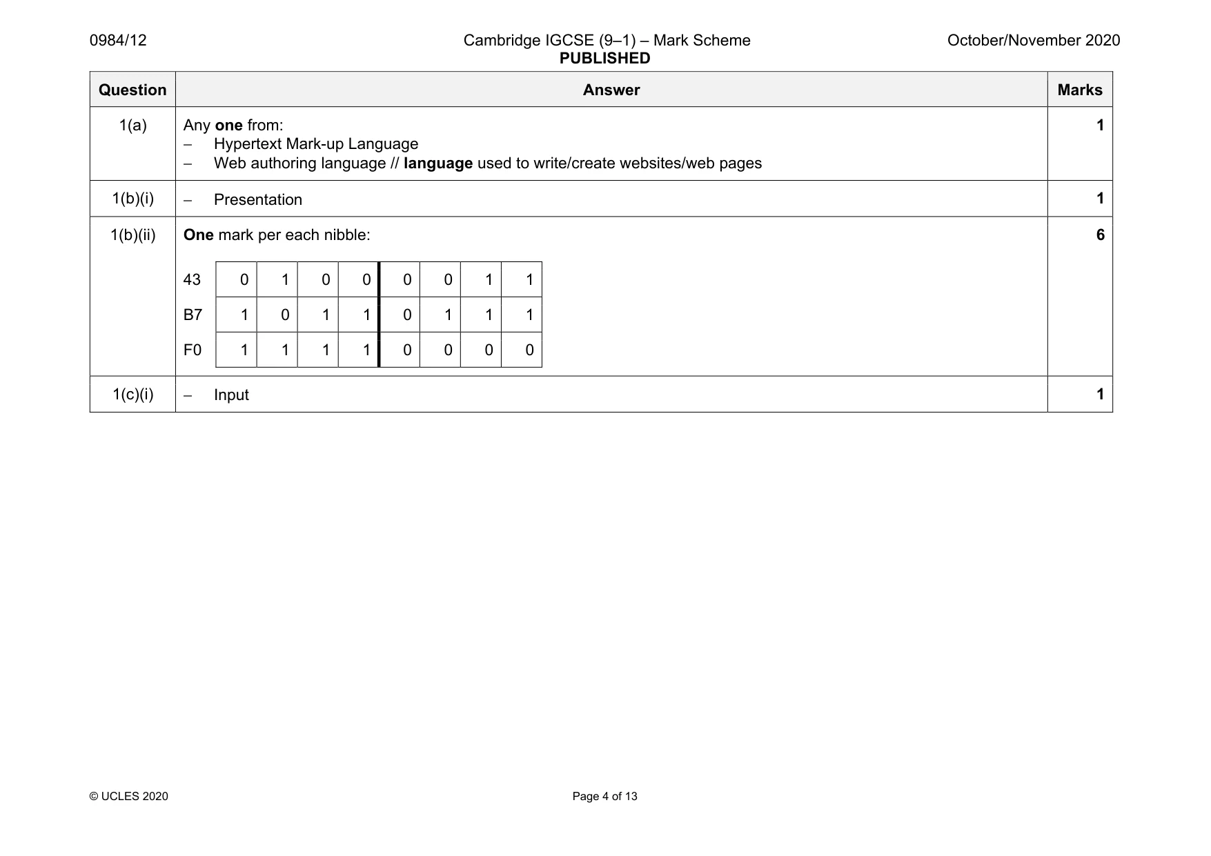 Mark scheme, page 4 of 13