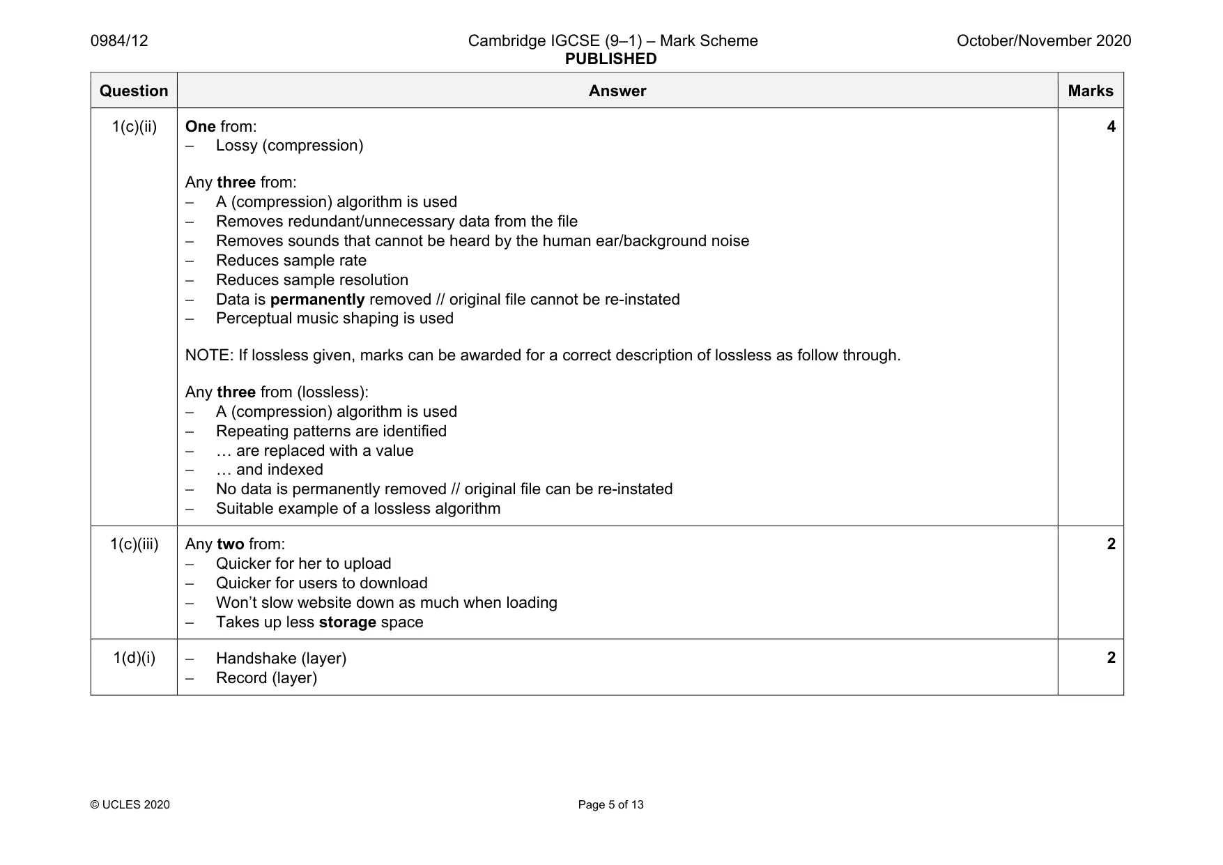 Mark scheme, page 5 of 13