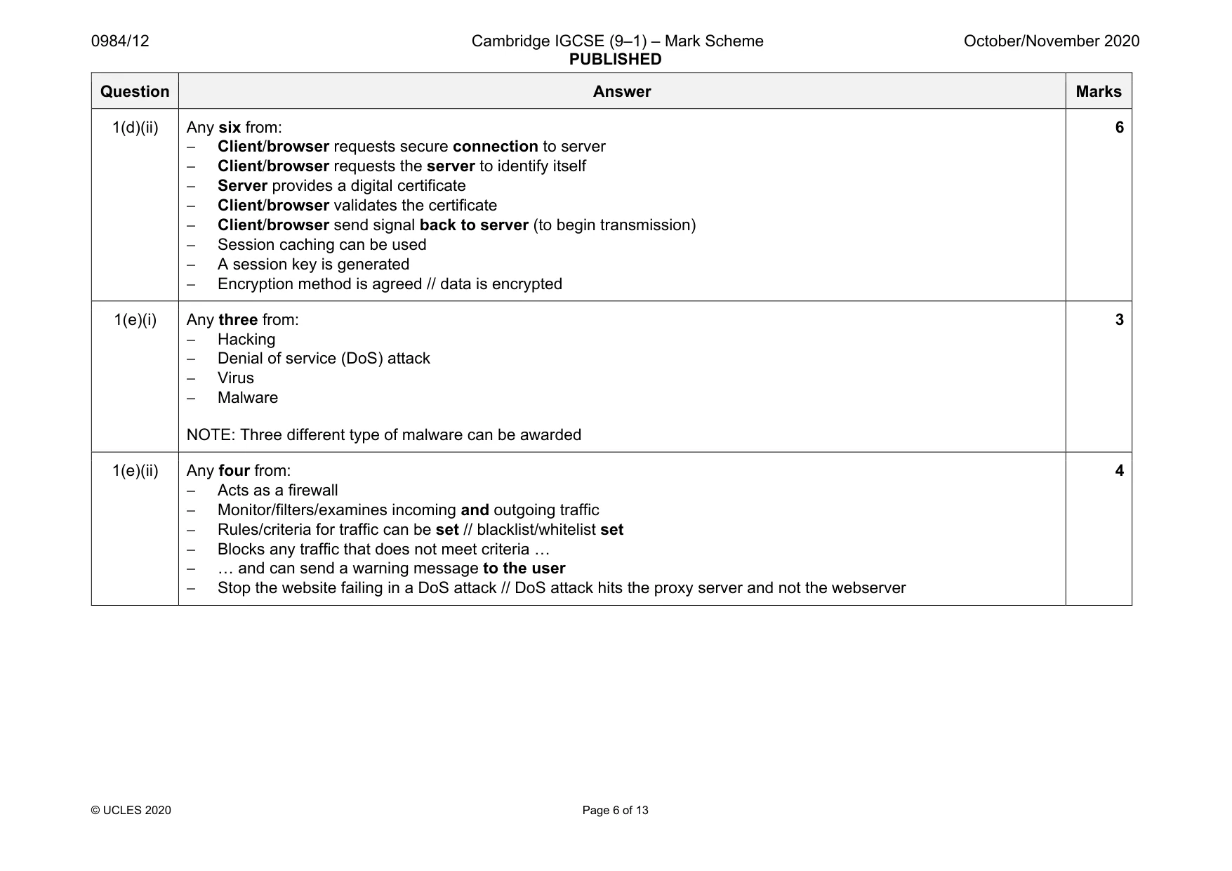 Mark scheme, page 6 of 13