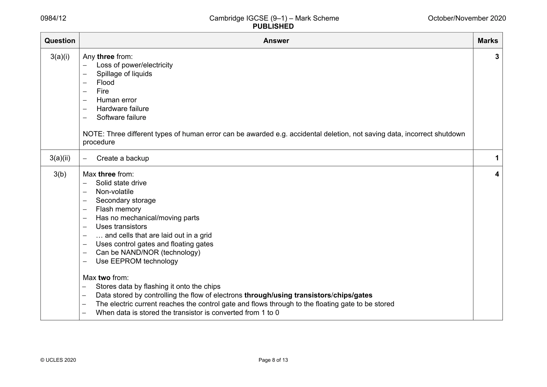 Mark scheme, page 8 of 13
