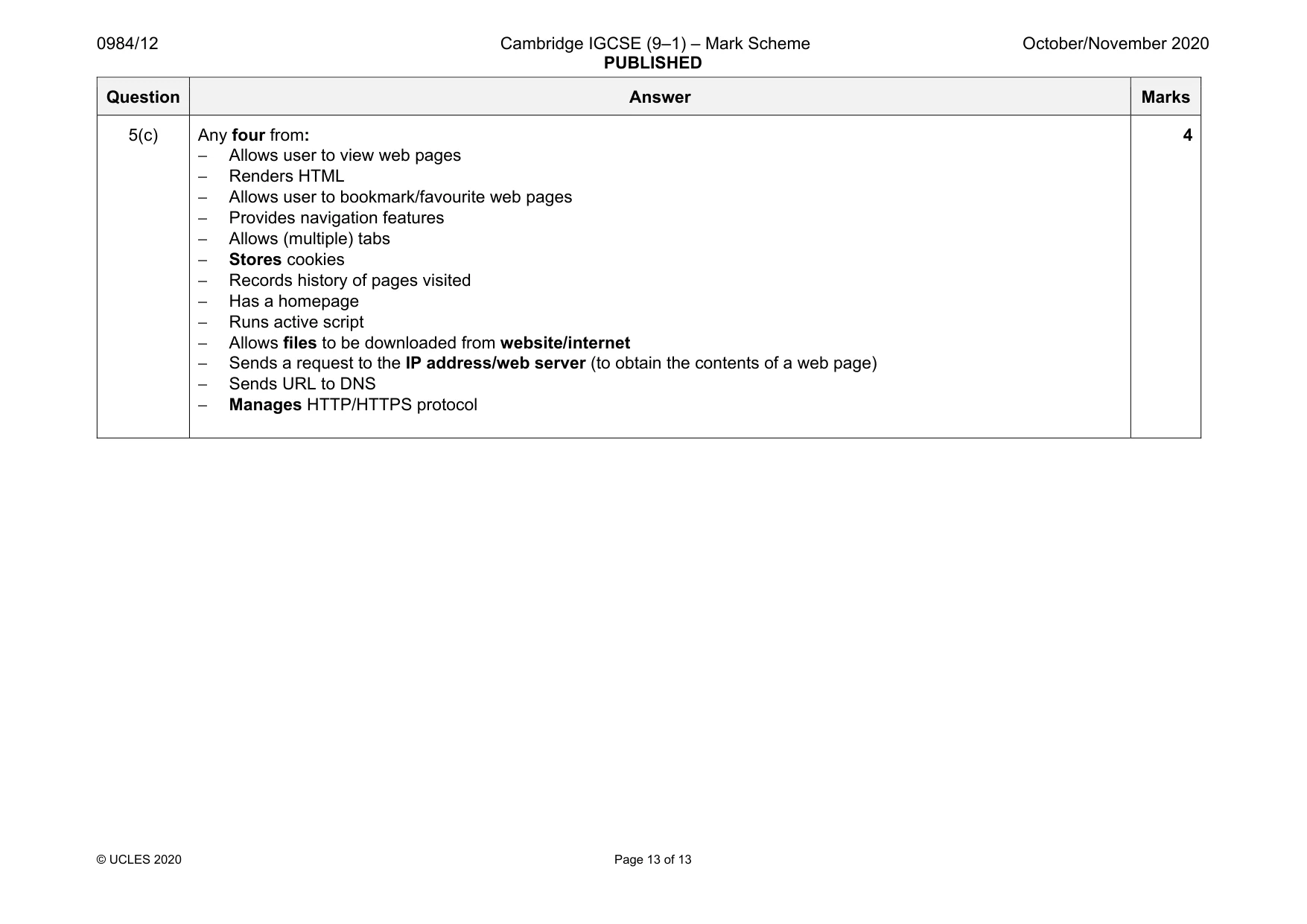 Mark scheme, page 13 of 13