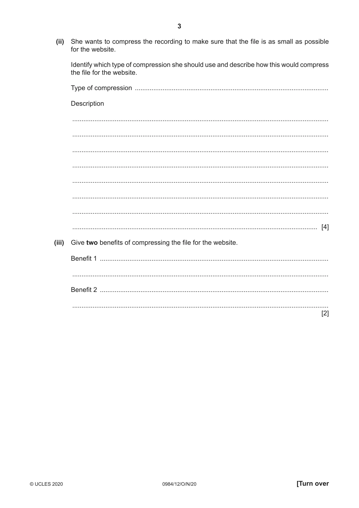 Cambridge IGCSE Computer Science (9-1) 0984 2020 Oct/Nov Paper 1 · Variant 2 question paper, page 3 of 12