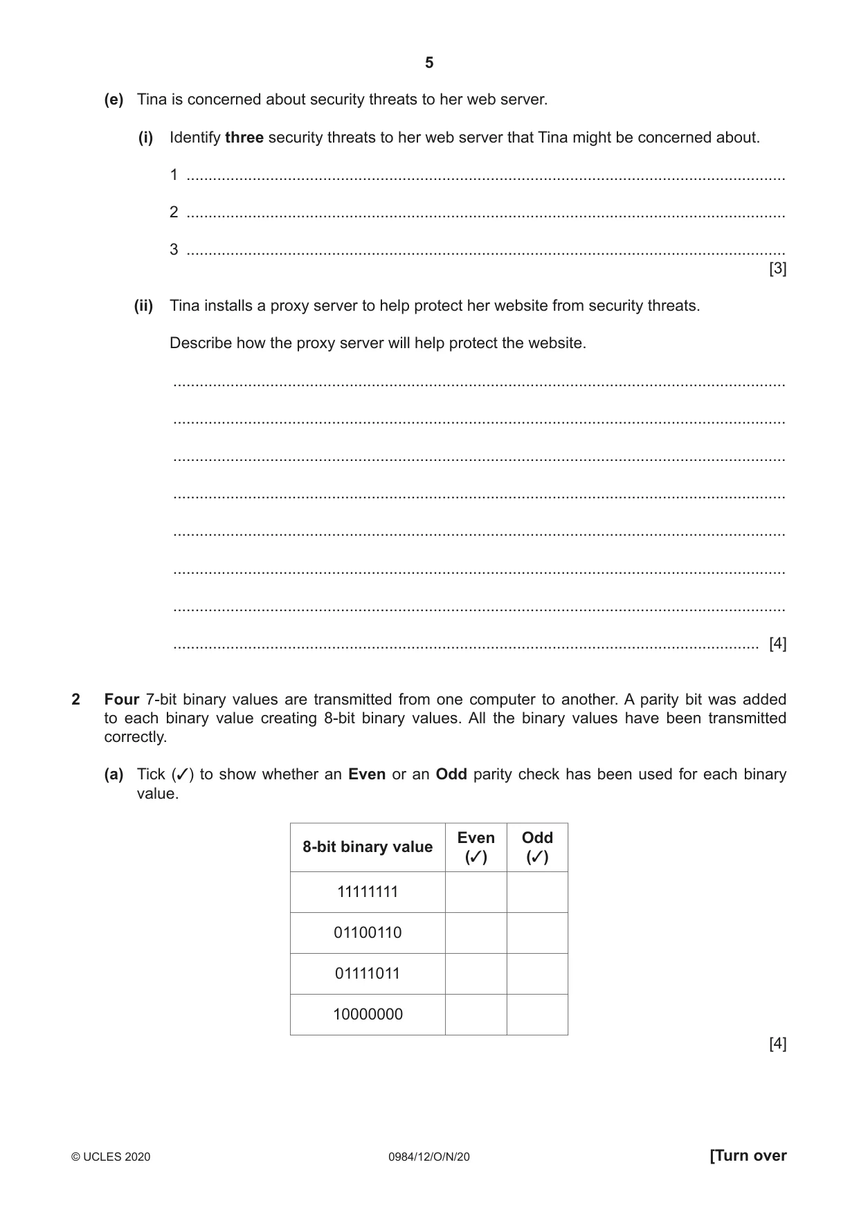 Cambridge IGCSE Computer Science (9-1) 0984 2020 Oct/Nov Paper 1 · Variant 2 question paper, page 5 of 12