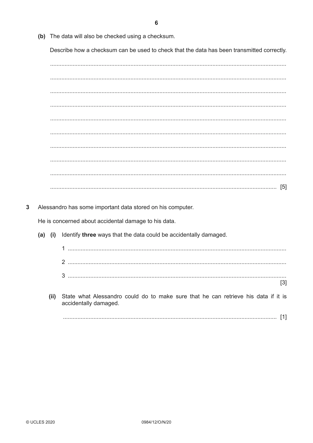 Cambridge IGCSE Computer Science (9-1) 0984 2020 Oct/Nov Paper 1 · Variant 2 question paper, page 6 of 12
