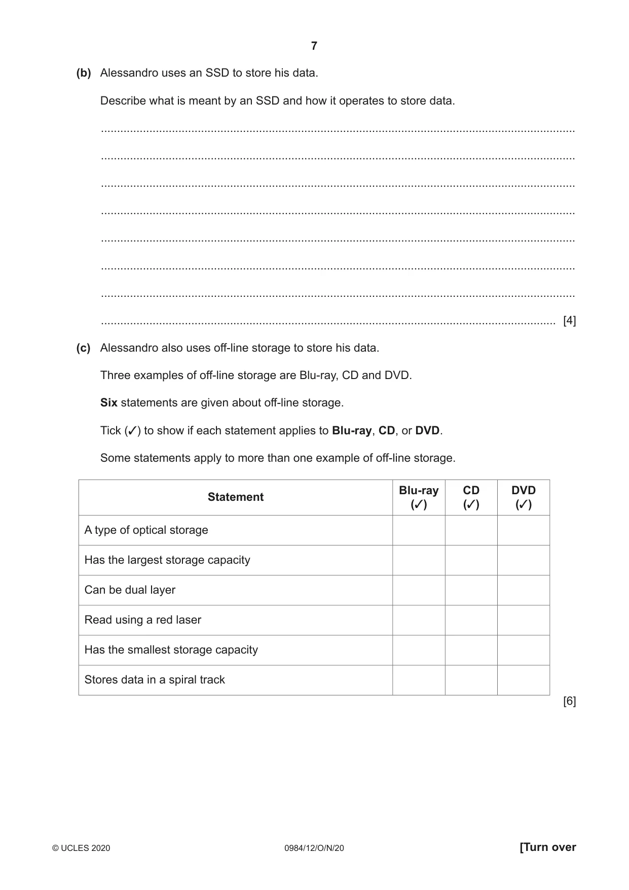 Cambridge IGCSE Computer Science (9-1) 0984 2020 Oct/Nov Paper 1 · Variant 2 question paper, page 7 of 12