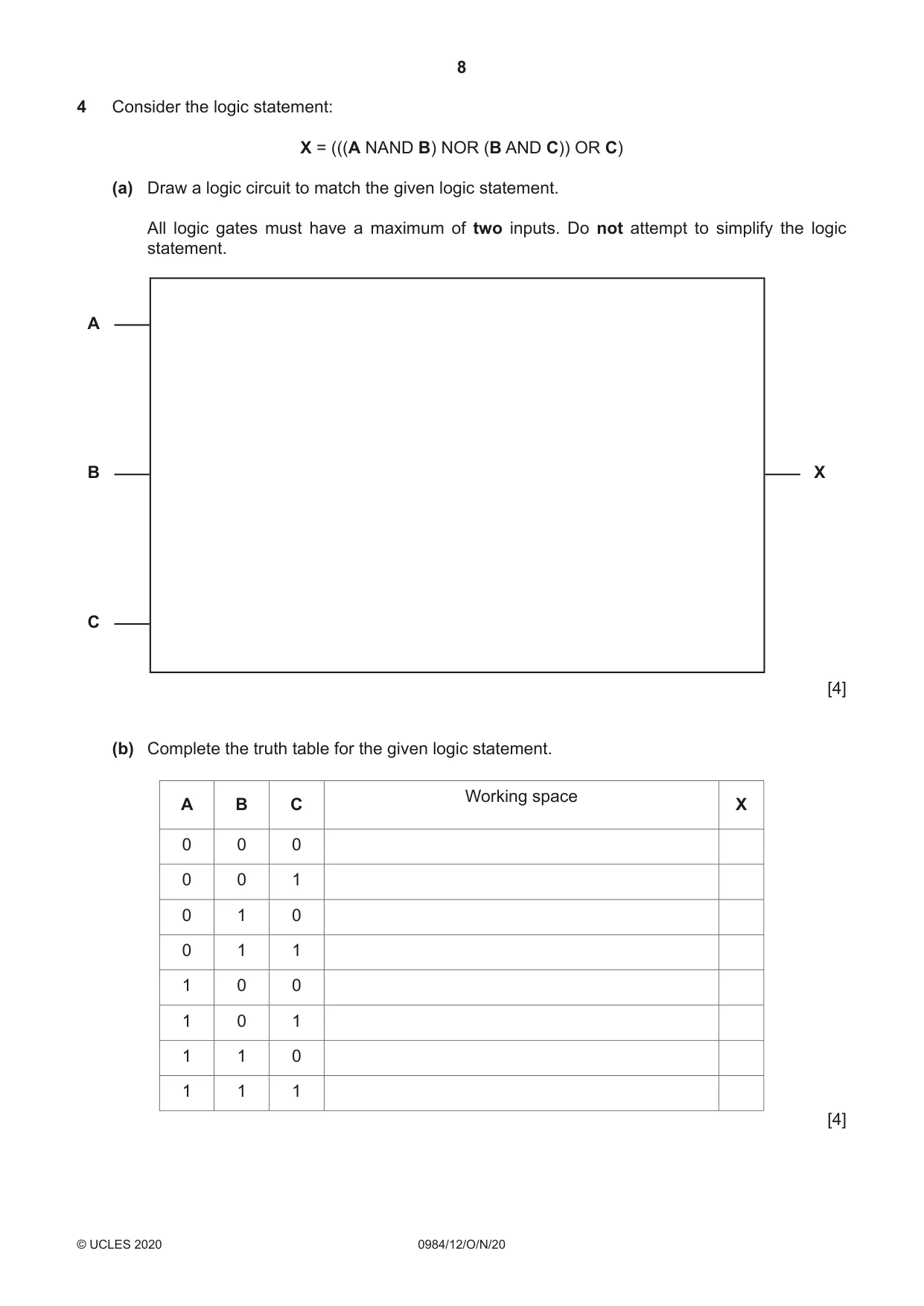 Cambridge IGCSE Computer Science (9-1) 0984 2020 Oct/Nov Paper 1 · Variant 2 question paper, page 8 of 12