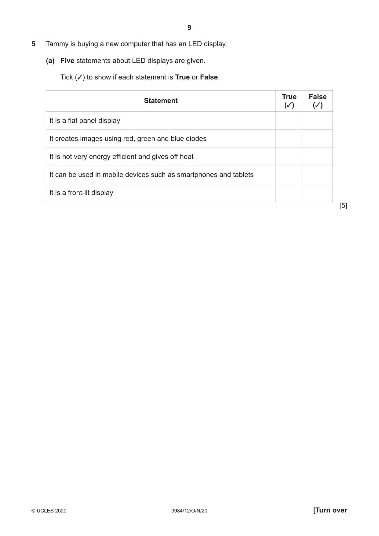 Cambridge IGCSE Computer Science (9-1) 0984 2020 Oct/Nov Paper 1 · Variant 2 question paper, page 9 of 12