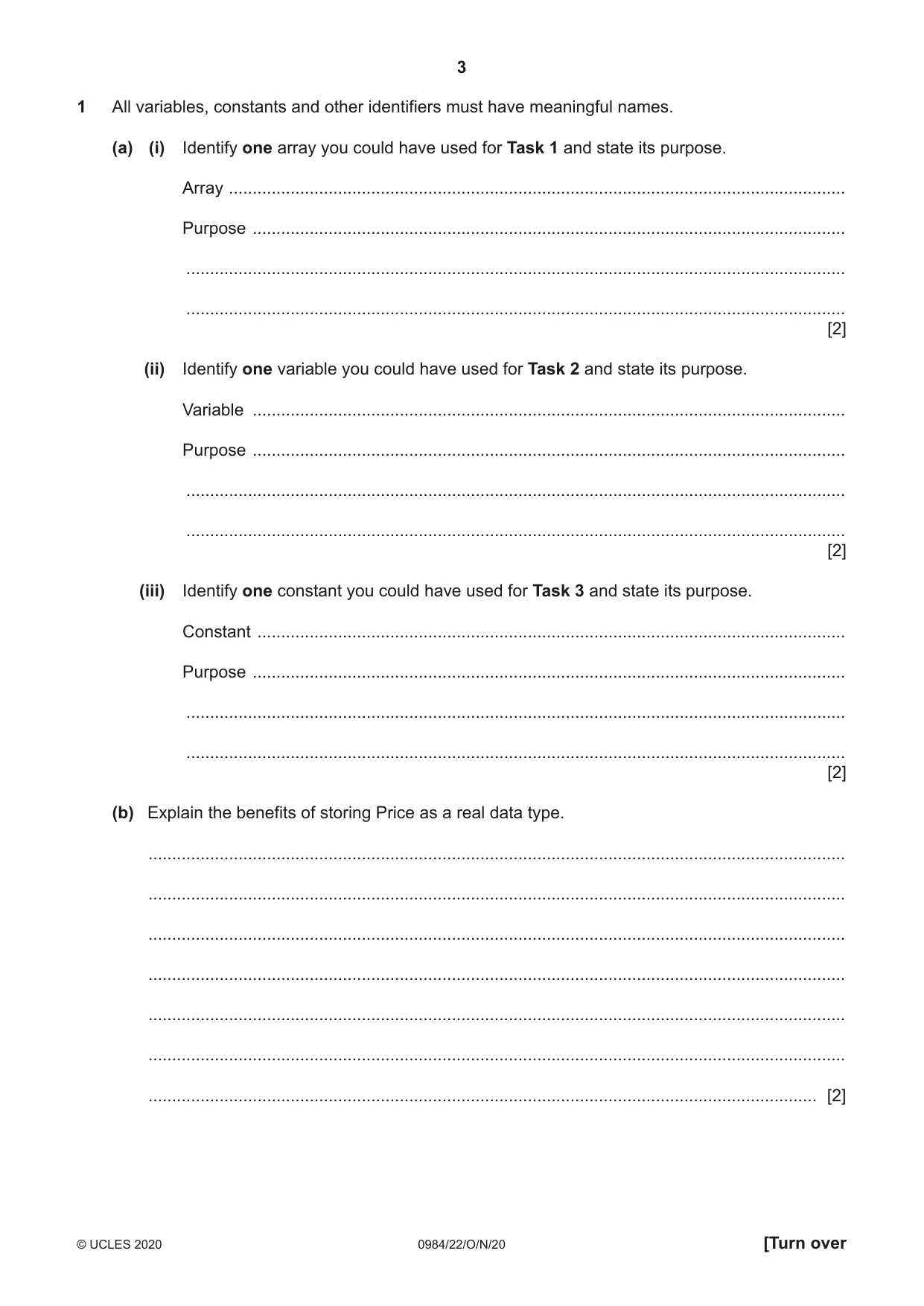 Cambridge IGCSE Computer Science (9-1) 0984 2020 Oct/Nov Paper 2 · Variant 2 question paper, page 3 of 12