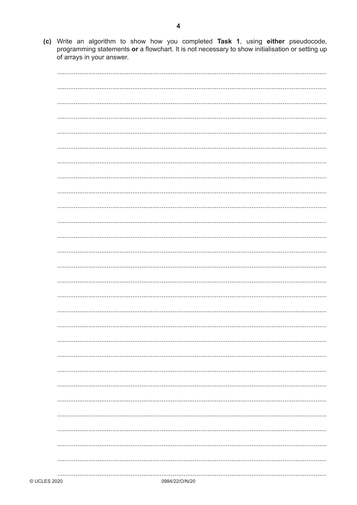 Cambridge IGCSE Computer Science (9-1) 0984 2020 Oct/Nov Paper 2 · Variant 2 question paper, page 4 of 12
