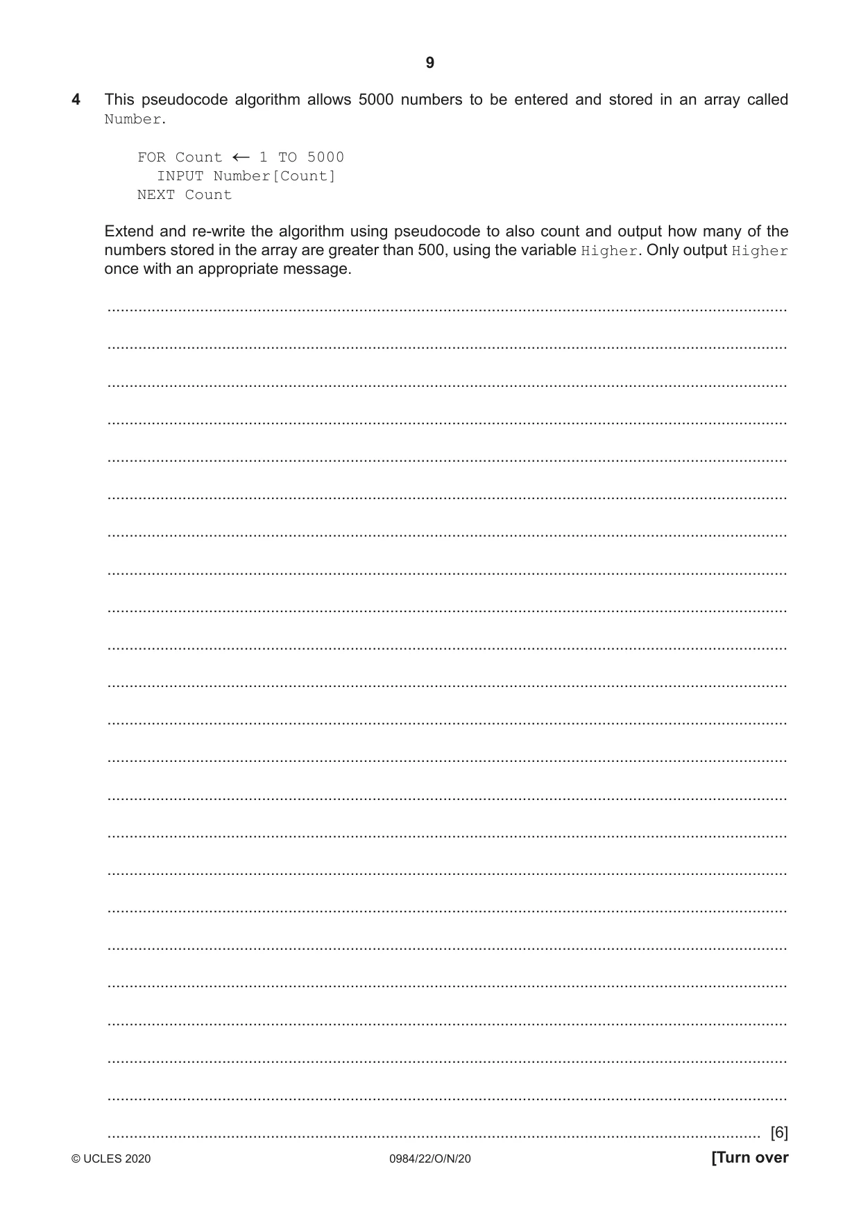 Cambridge IGCSE Computer Science (9-1) 0984 2020 Oct/Nov Paper 2 · Variant 2 question paper, page 9 of 12