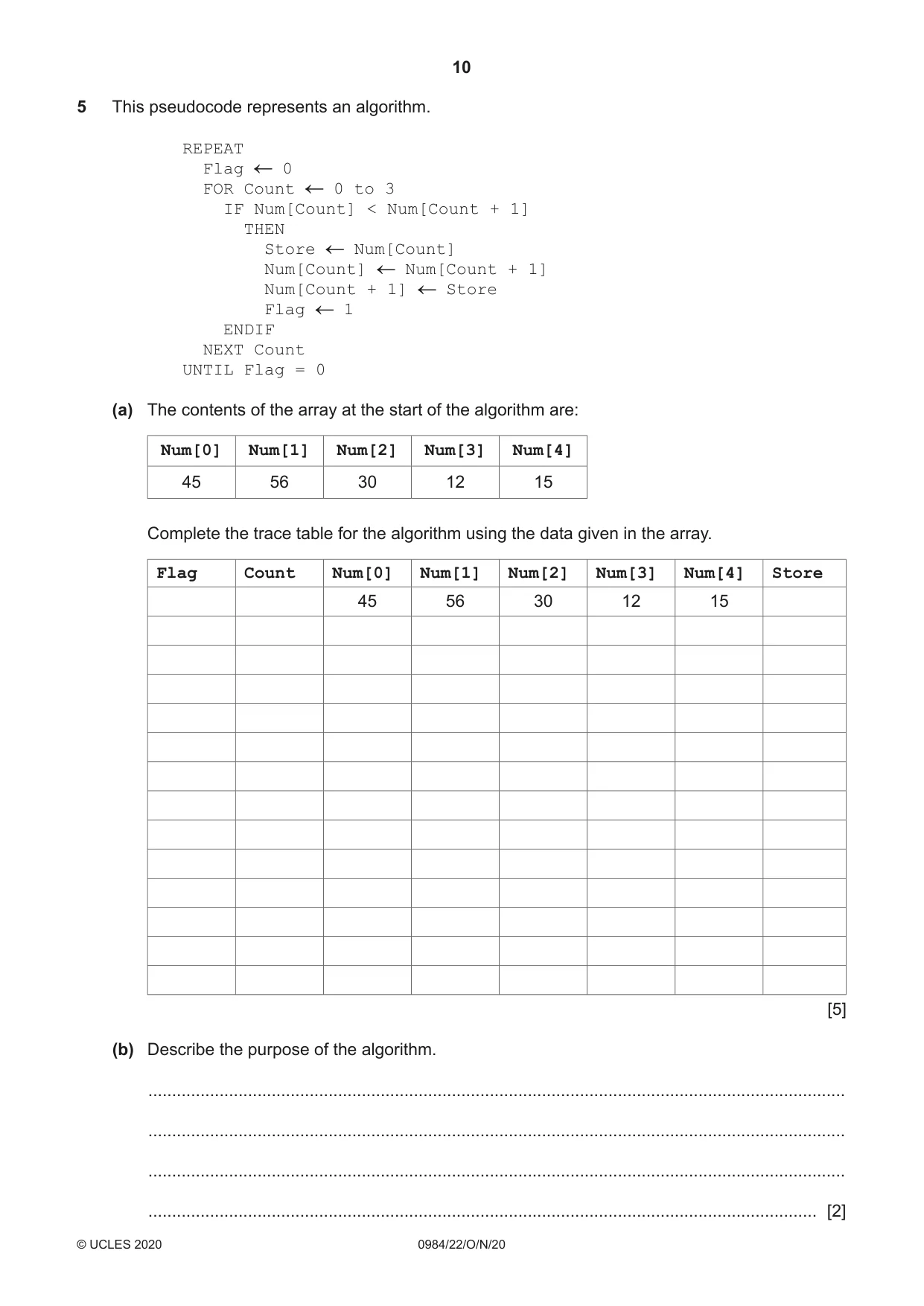 Cambridge IGCSE Computer Science (9-1) 0984 2020 Oct/Nov Paper 2 · Variant 2 question paper, page 10 of 12