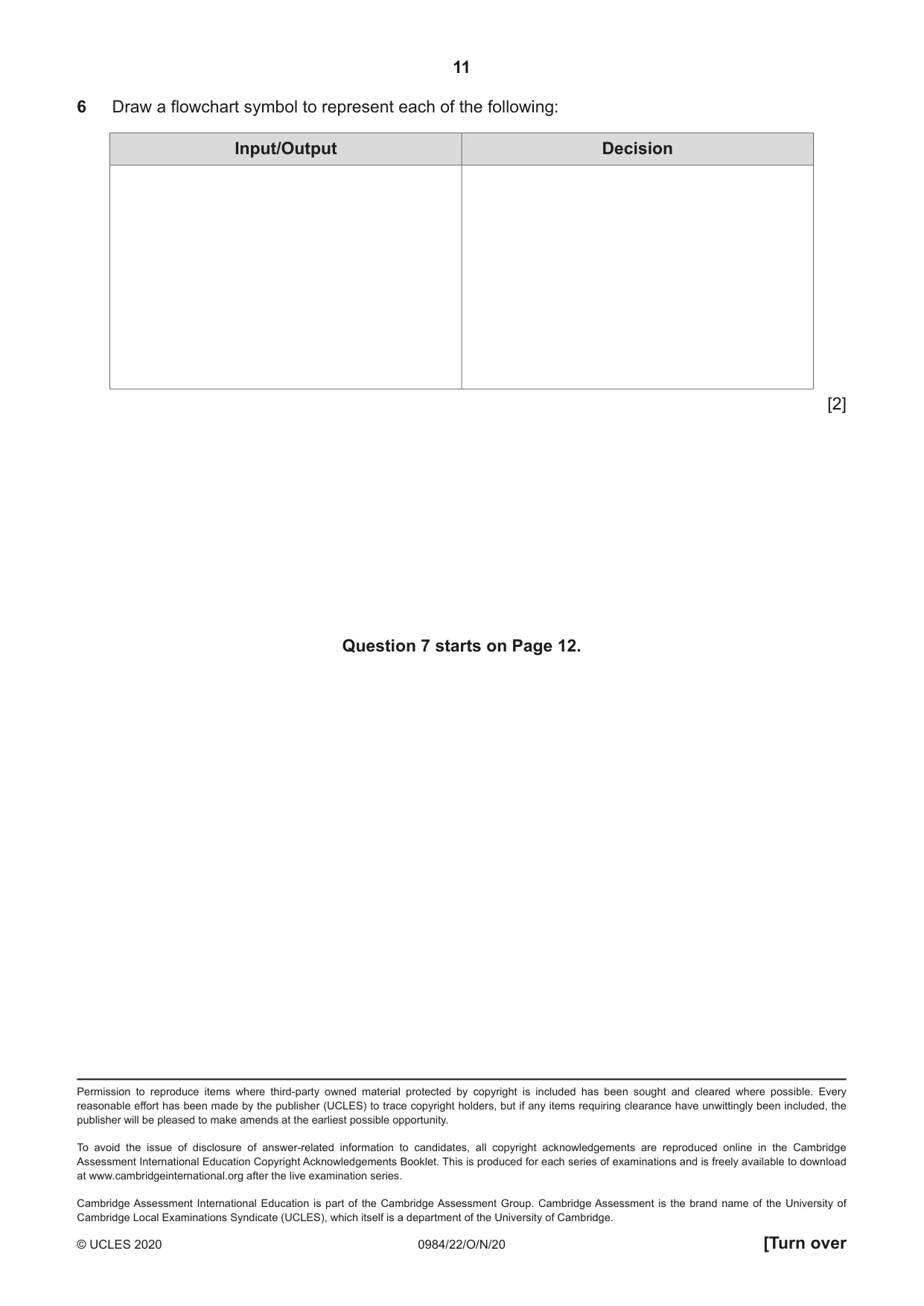 Cambridge IGCSE Computer Science (9-1) 0984 2020 Oct/Nov Paper 2 · Variant 2 question paper, page 11 of 12
