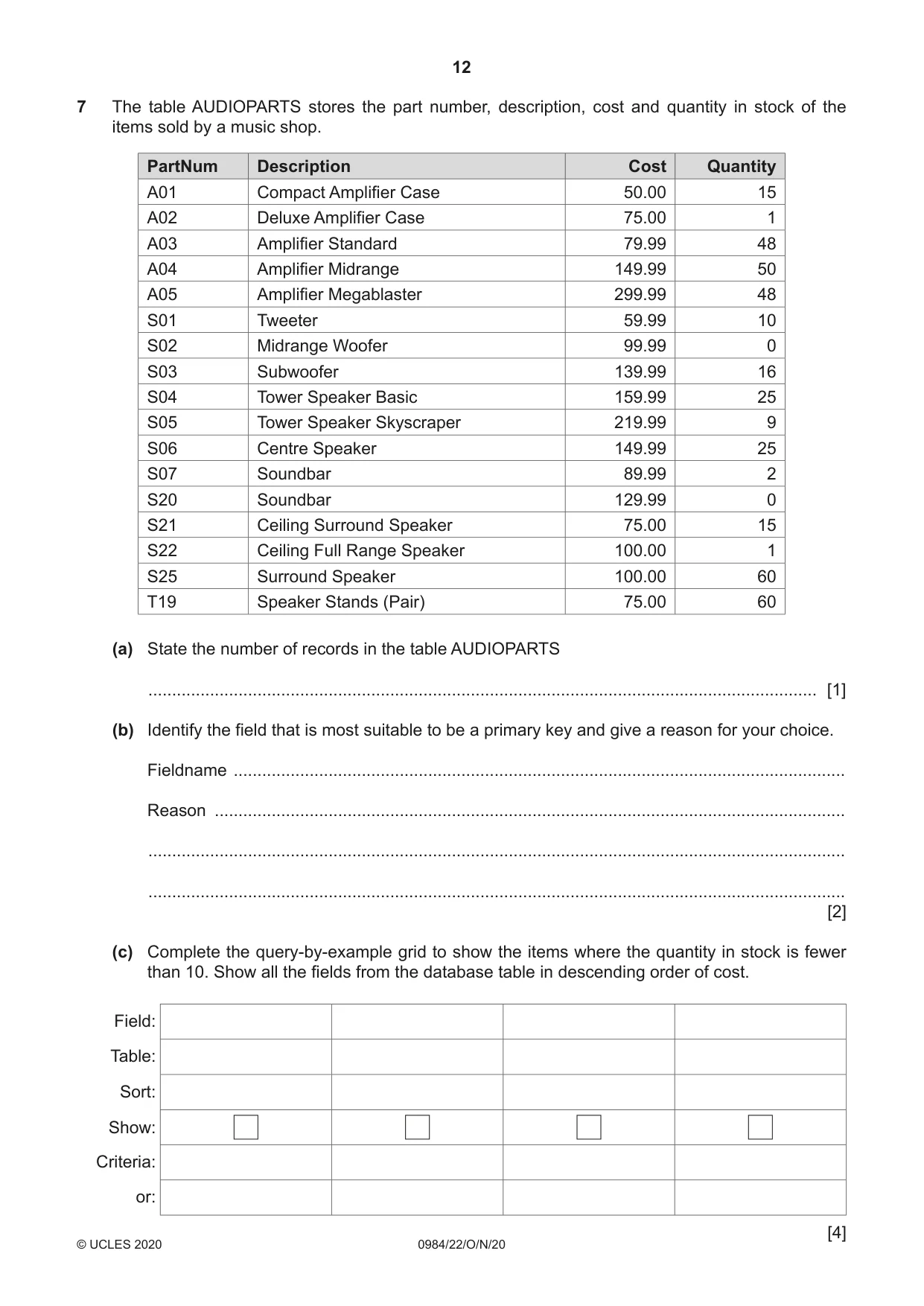 Cambridge IGCSE Computer Science (9-1) 0984 2020 Oct/Nov Paper 2 · Variant 2 question paper, page 12 of 12