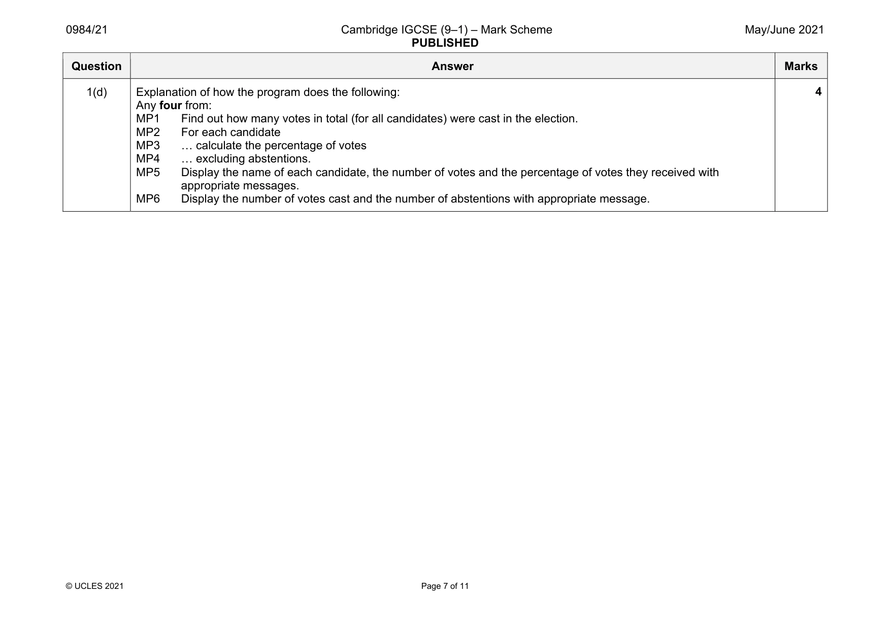 Mark scheme, page 7 of 11