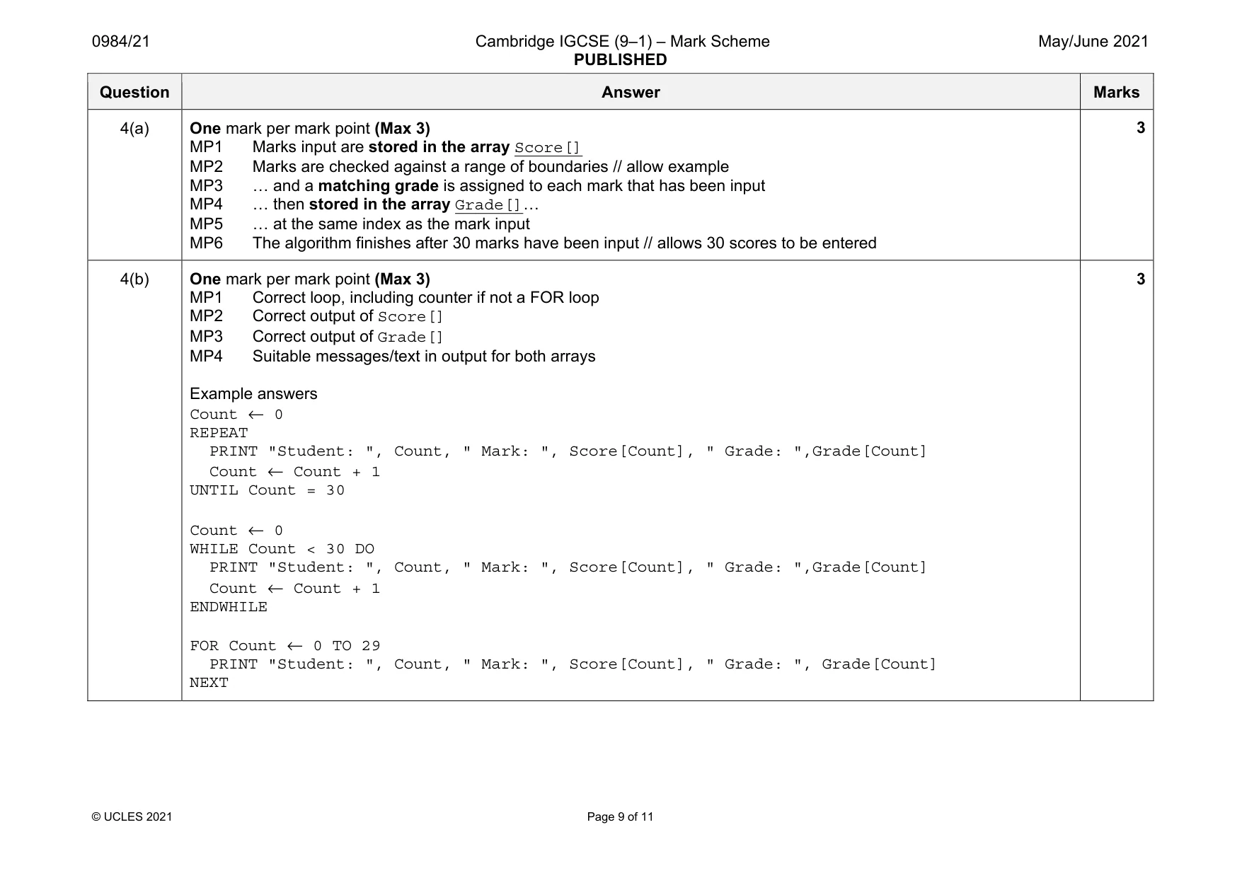 Mark scheme, page 9 of 11