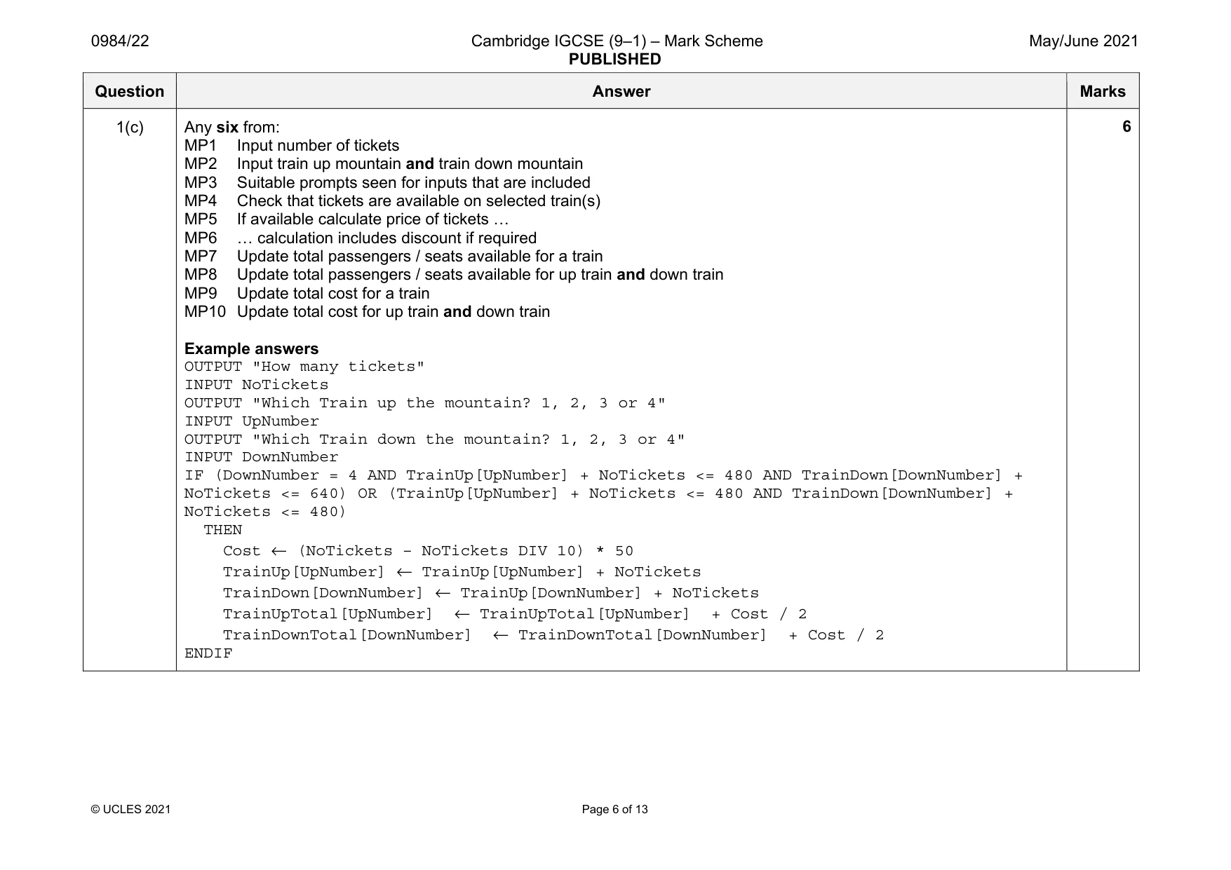 Mark scheme, page 6 of 13