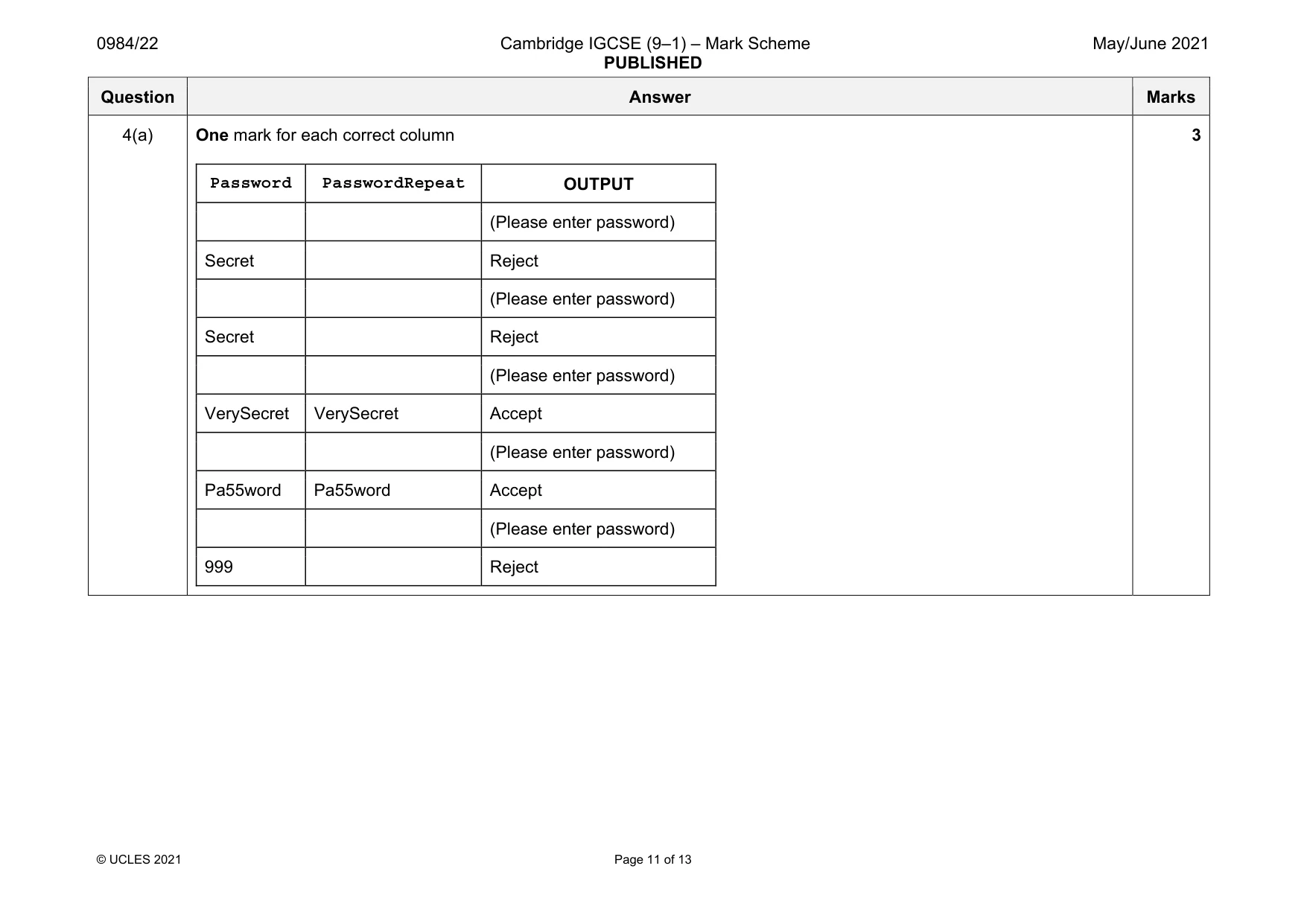 Mark scheme, page 11 of 13