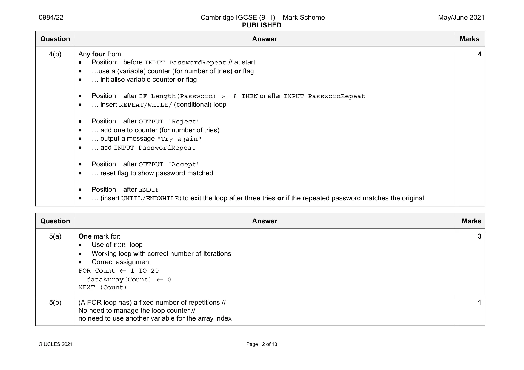 Mark scheme, page 12 of 13