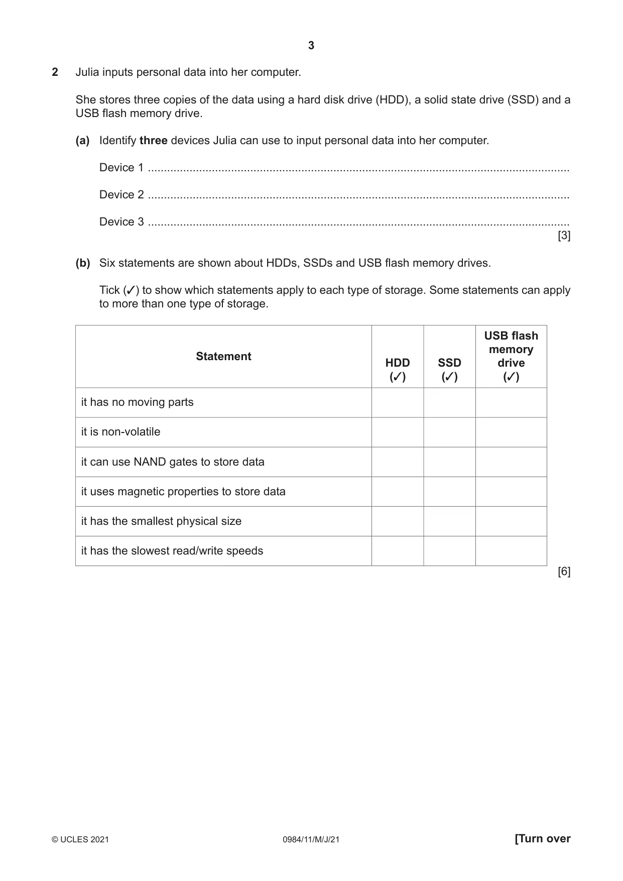 Cambridge IGCSE Computer Science (9-1) 0984 2021 May/June Paper 1 · Variant 1 question paper, page 3 of 16