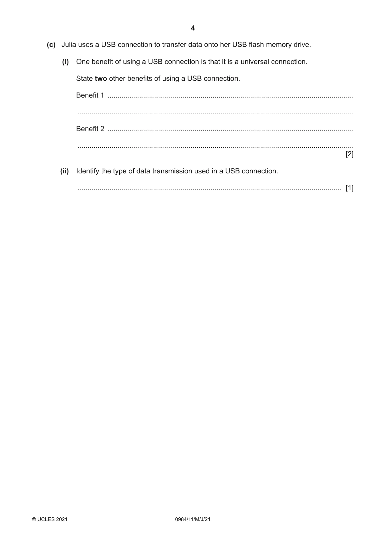 Cambridge IGCSE Computer Science (9-1) 0984 2021 May/June Paper 1 · Variant 1 question paper, page 4 of 16