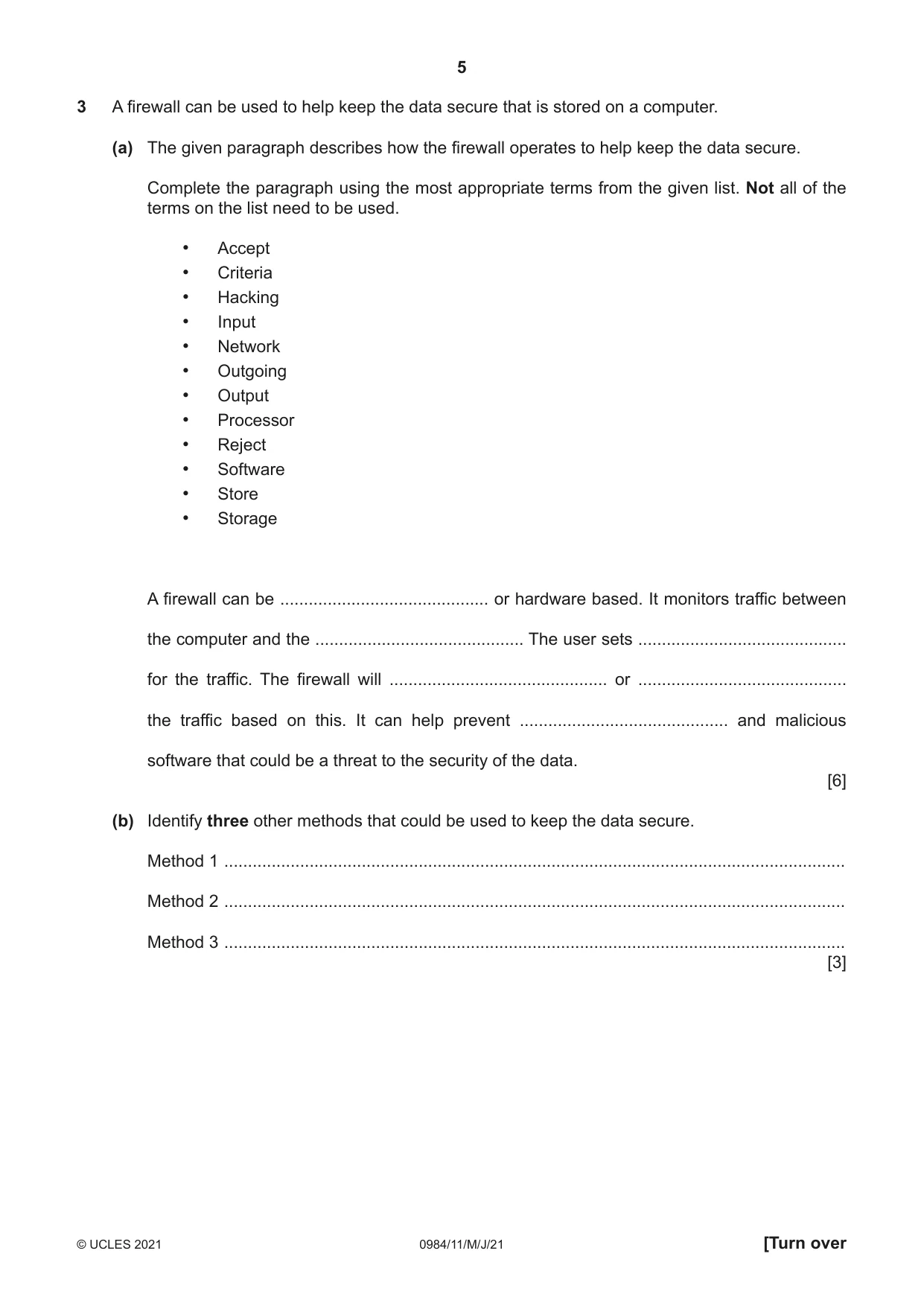Cambridge IGCSE Computer Science (9-1) 0984 2021 May/June Paper 1 · Variant 1 question paper, page 5 of 16