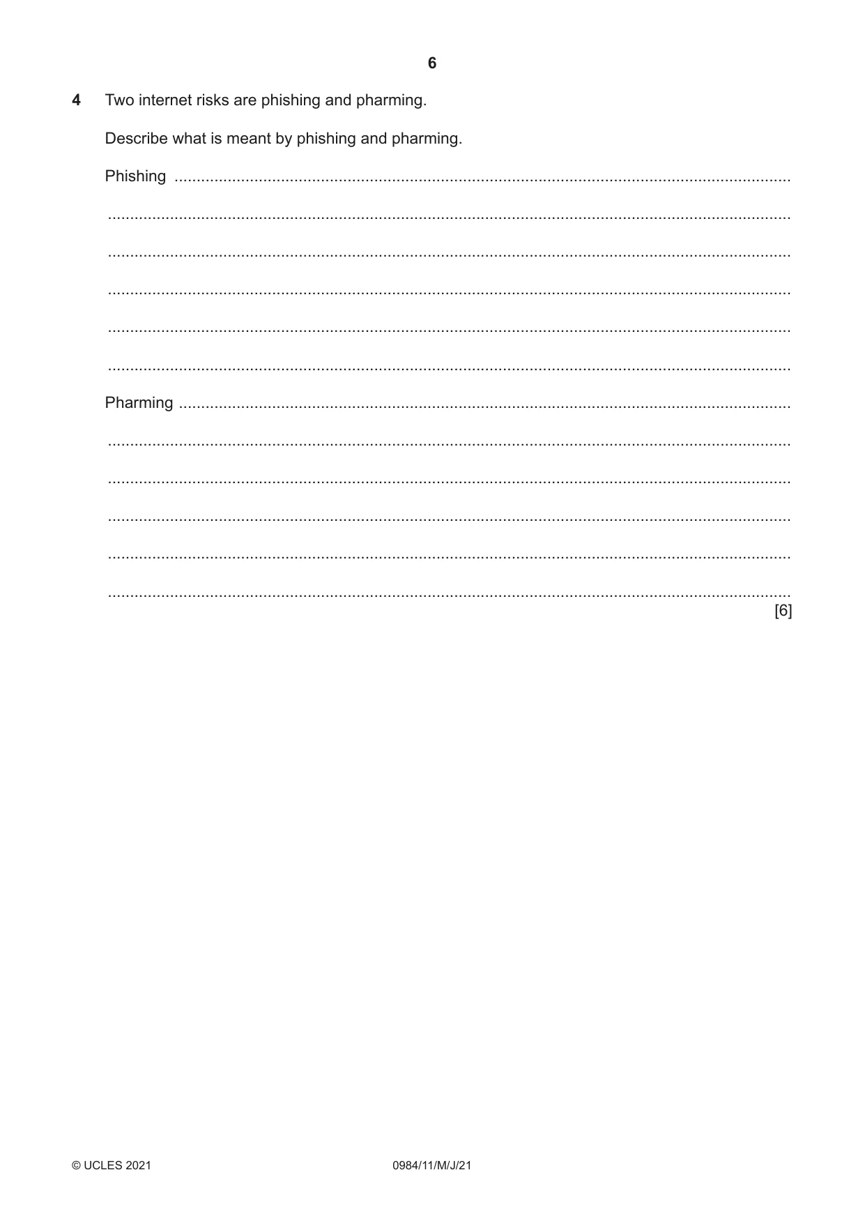 Cambridge IGCSE Computer Science (9-1) 0984 2021 May/June Paper 1 · Variant 1 question paper, page 6 of 16