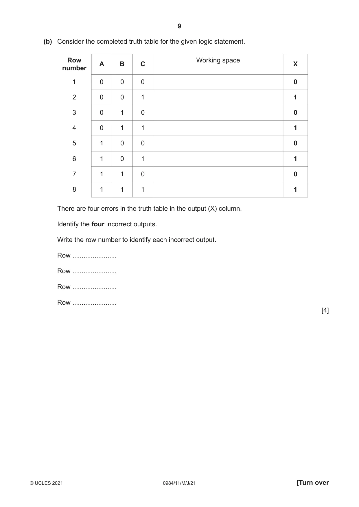 Cambridge IGCSE Computer Science (9-1) 0984 2021 May/June Paper 1 · Variant 1 question paper, page 9 of 16