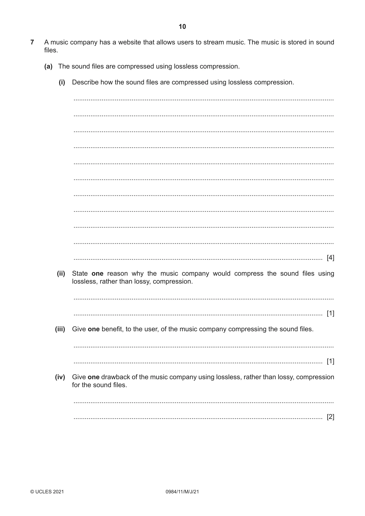 Cambridge IGCSE Computer Science (9-1) 0984 2021 May/June Paper 1 · Variant 1 question paper, page 10 of 16