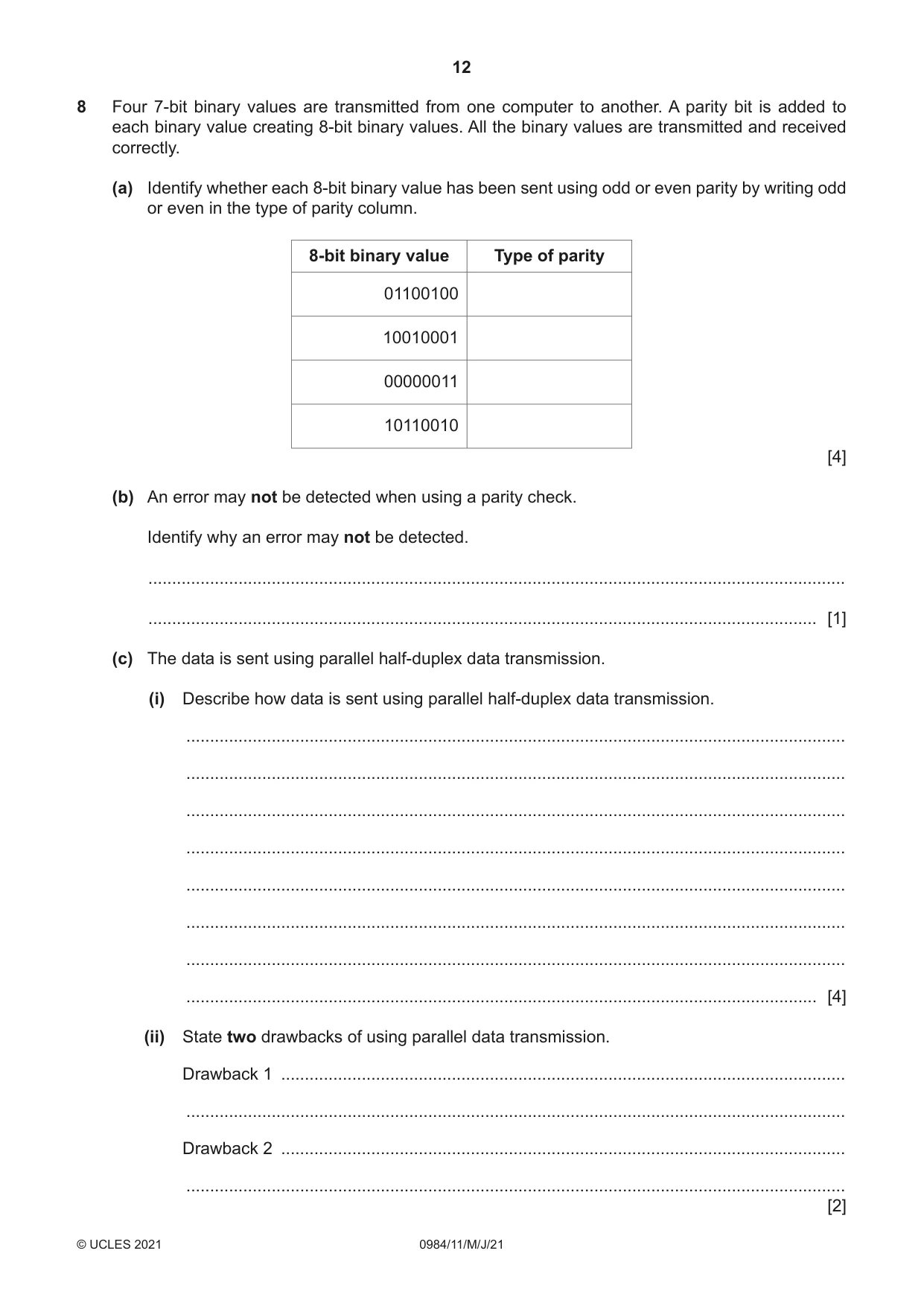 Cambridge IGCSE Computer Science (9-1) 0984 2021 May/June Paper 1 · Variant 1 question paper, page 12 of 16