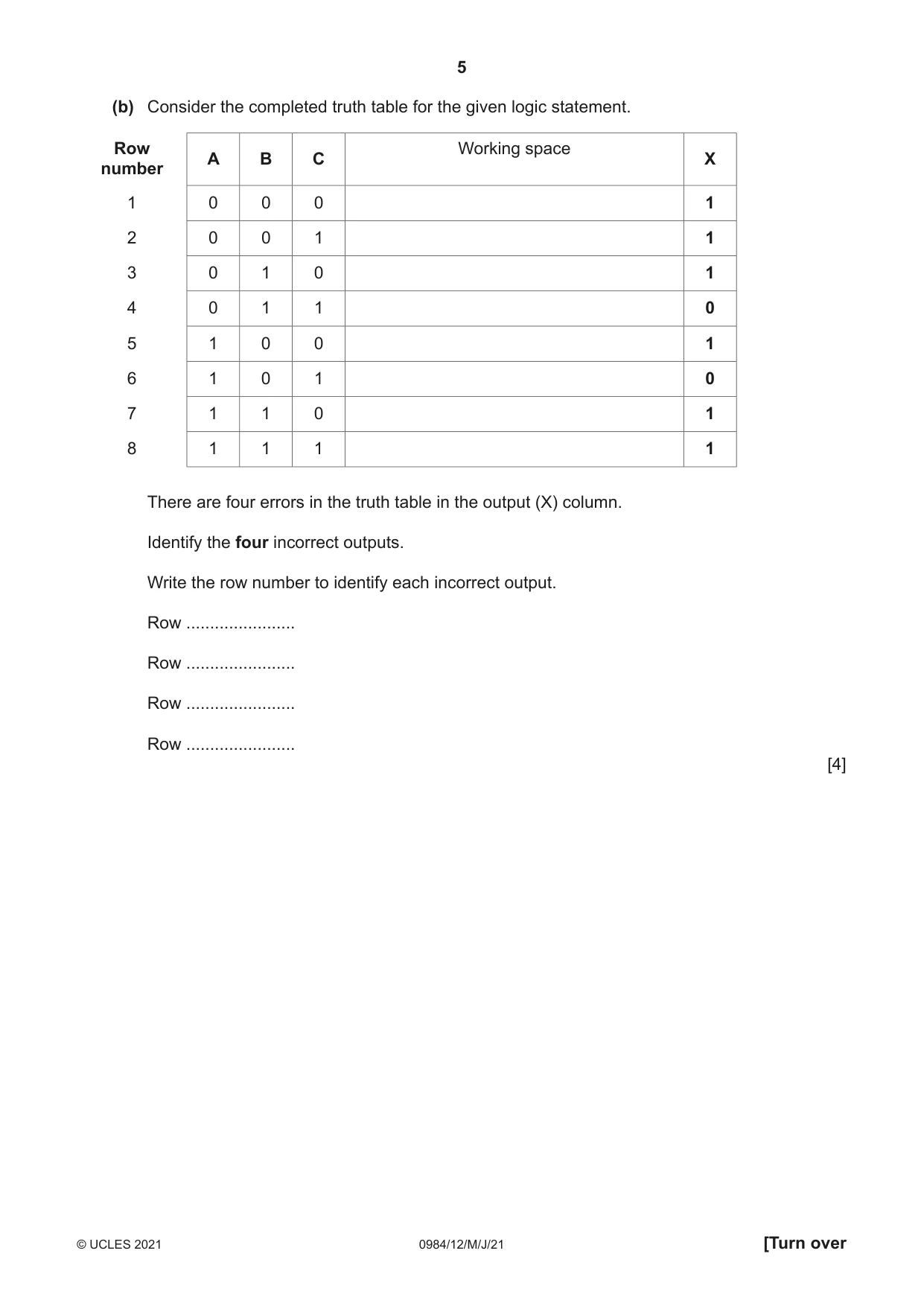 Cambridge IGCSE Computer Science (9-1) 0984 2021 May/June Paper 1 · Variant 2 question paper, page 5 of 12