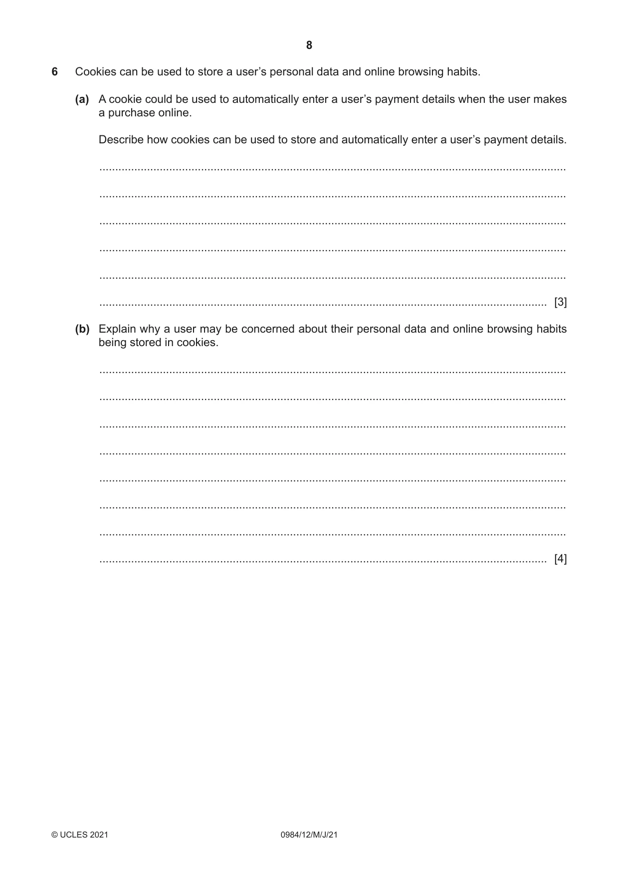 Cambridge IGCSE Computer Science (9-1) 0984 2021 May/June Paper 1 · Variant 2 question paper, page 8 of 12