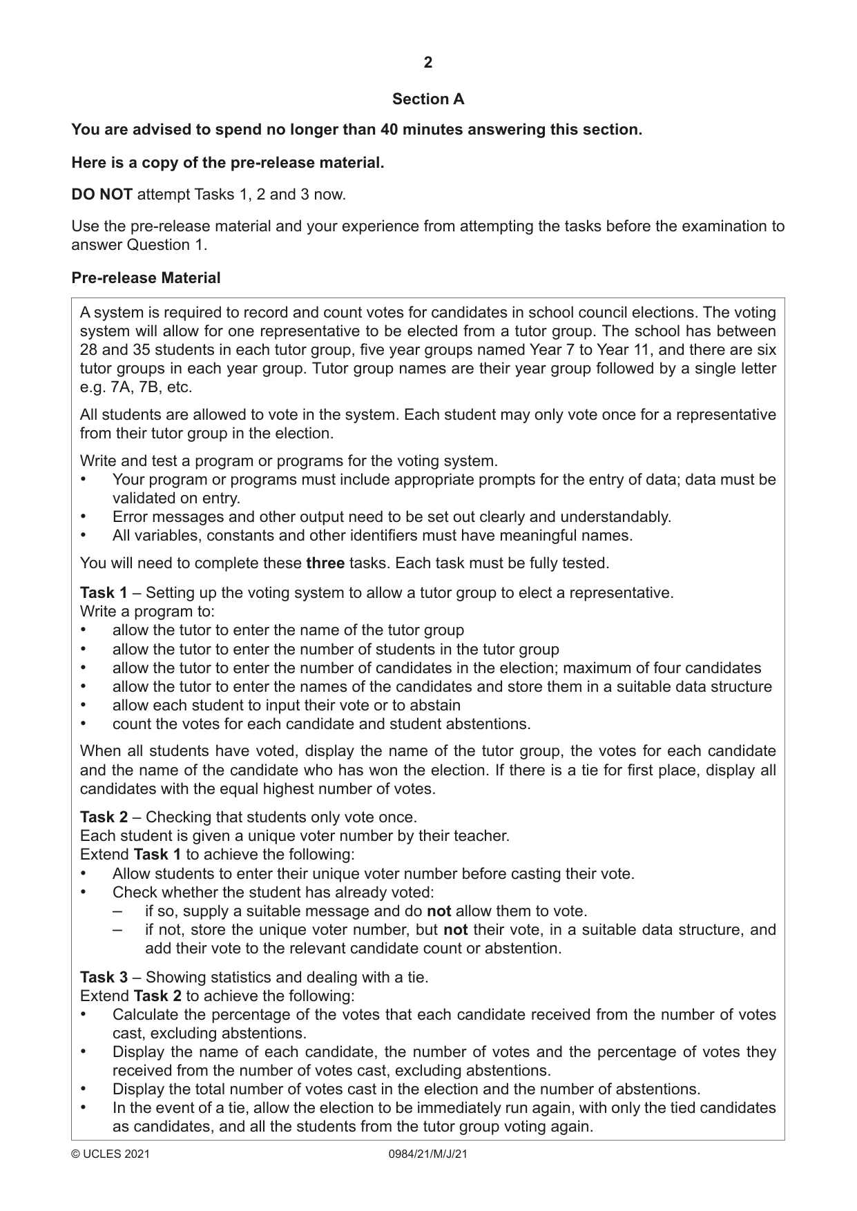Cambridge IGCSE Computer Science (9-1) 0984 2021 May/June Paper 2 · Variant 1 question paper, page 2 of 16