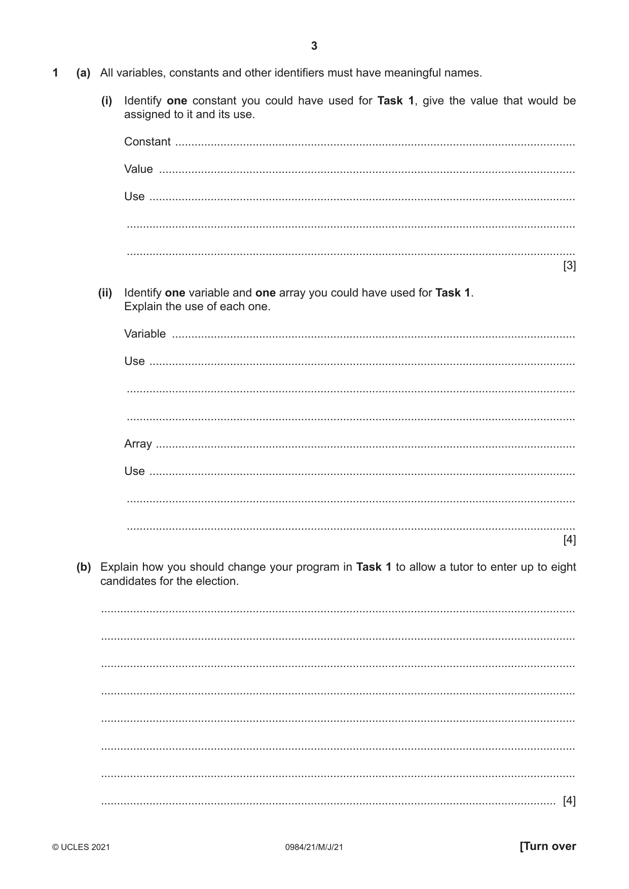 Cambridge IGCSE Computer Science (9-1) 0984 2021 May/June Paper 2 · Variant 1 question paper, page 3 of 16