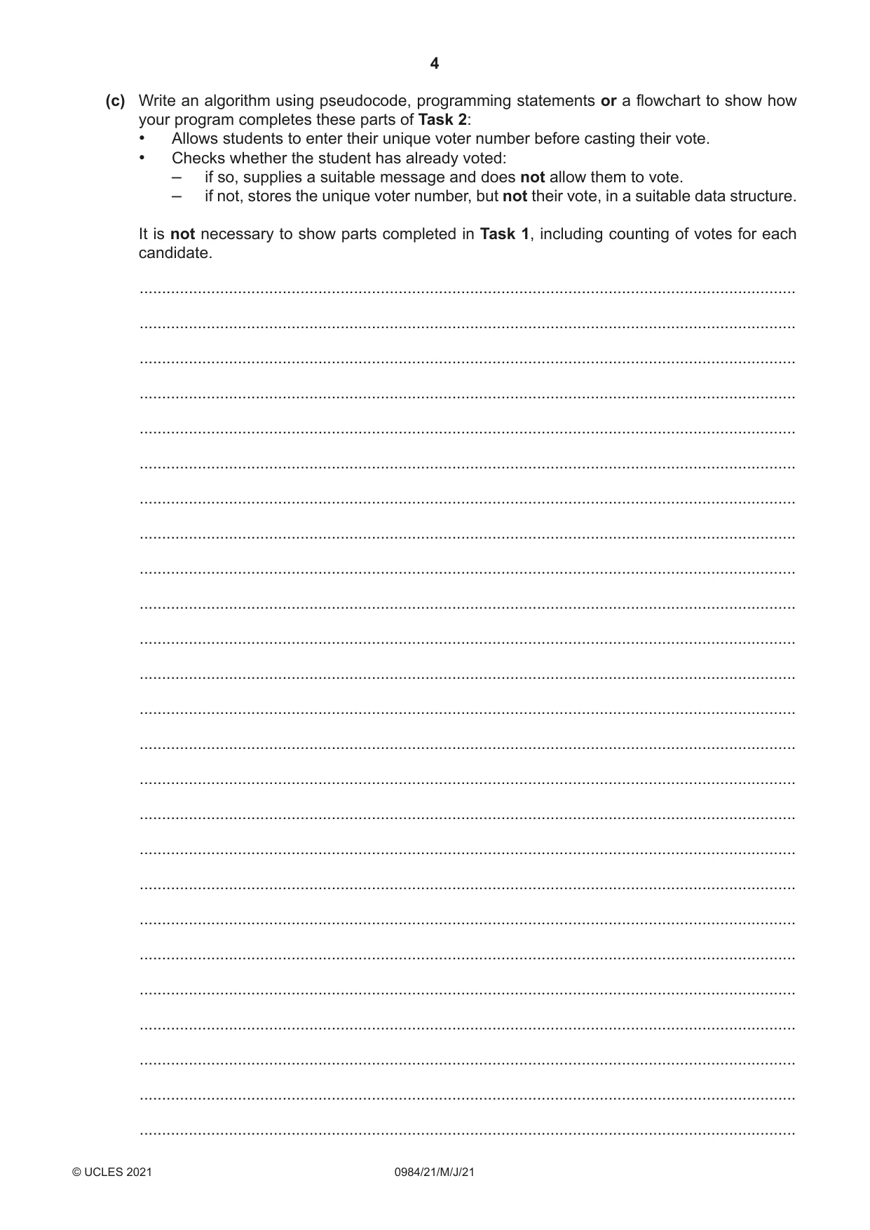 Cambridge IGCSE Computer Science (9-1) 0984 2021 May/June Paper 2 · Variant 1 question paper, page 4 of 16