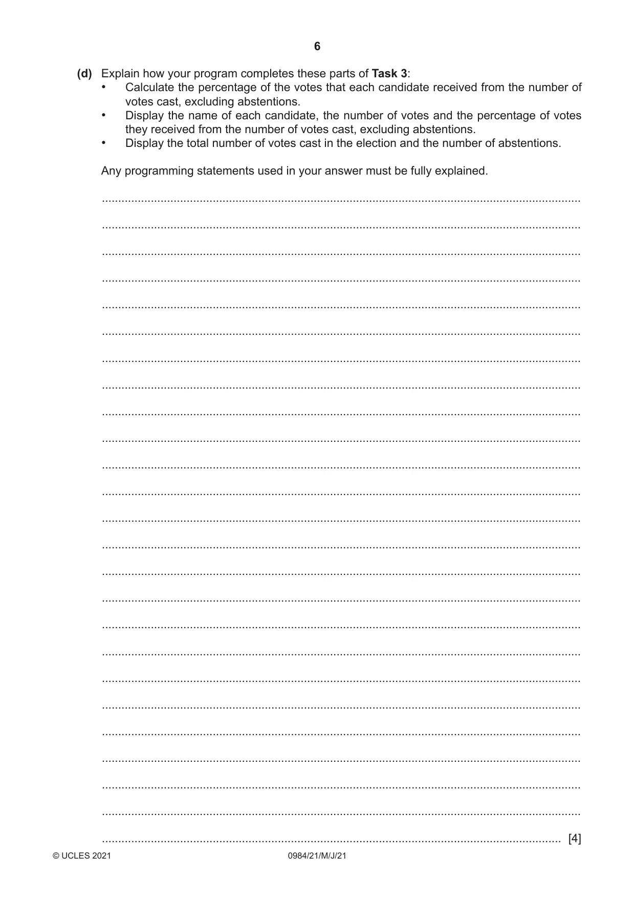 Cambridge IGCSE Computer Science (9-1) 0984 2021 May/June Paper 2 · Variant 1 question paper, page 6 of 16