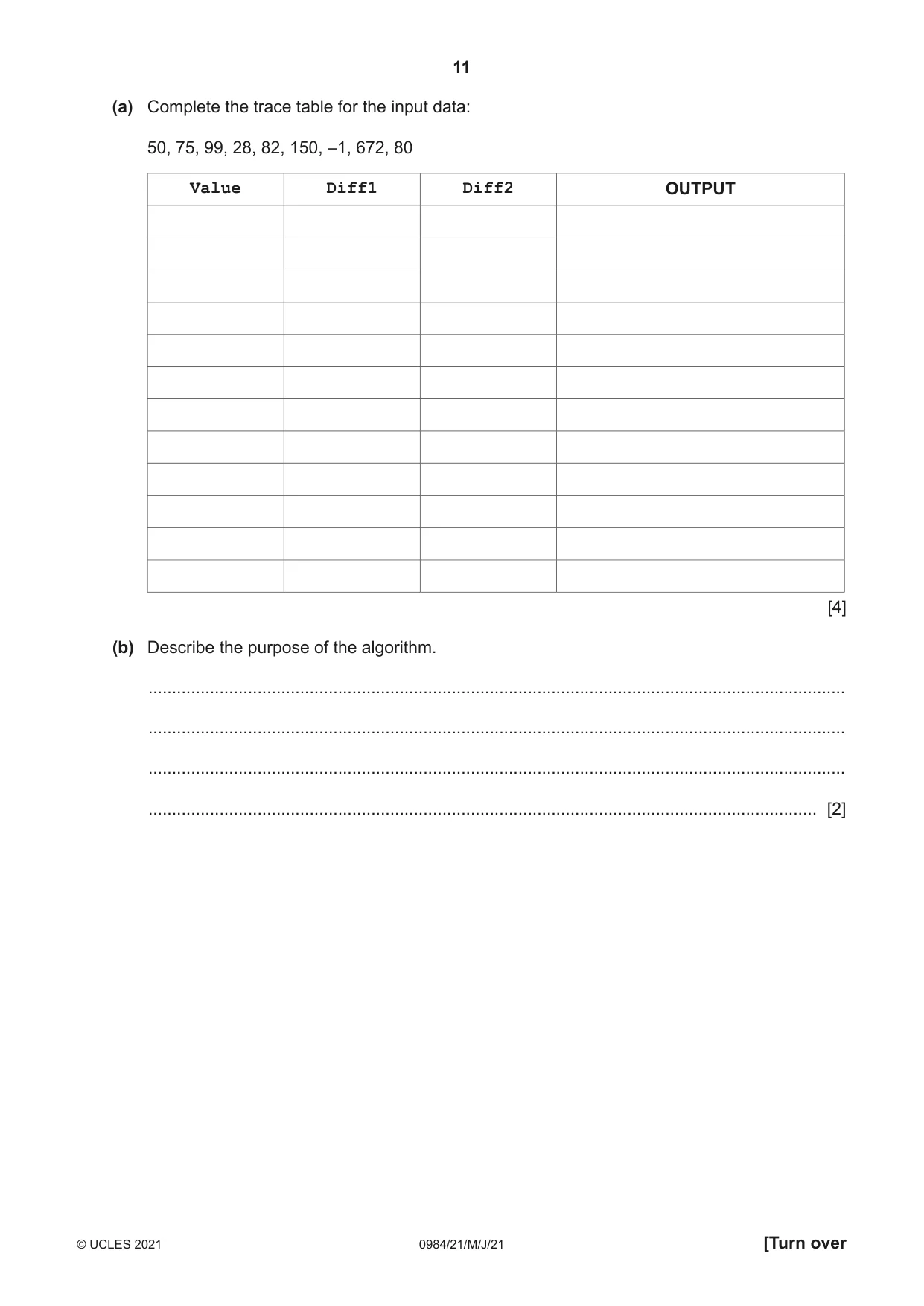 Cambridge IGCSE Computer Science (9-1) 0984 2021 May/June Paper 2 · Variant 1 question paper, page 11 of 16