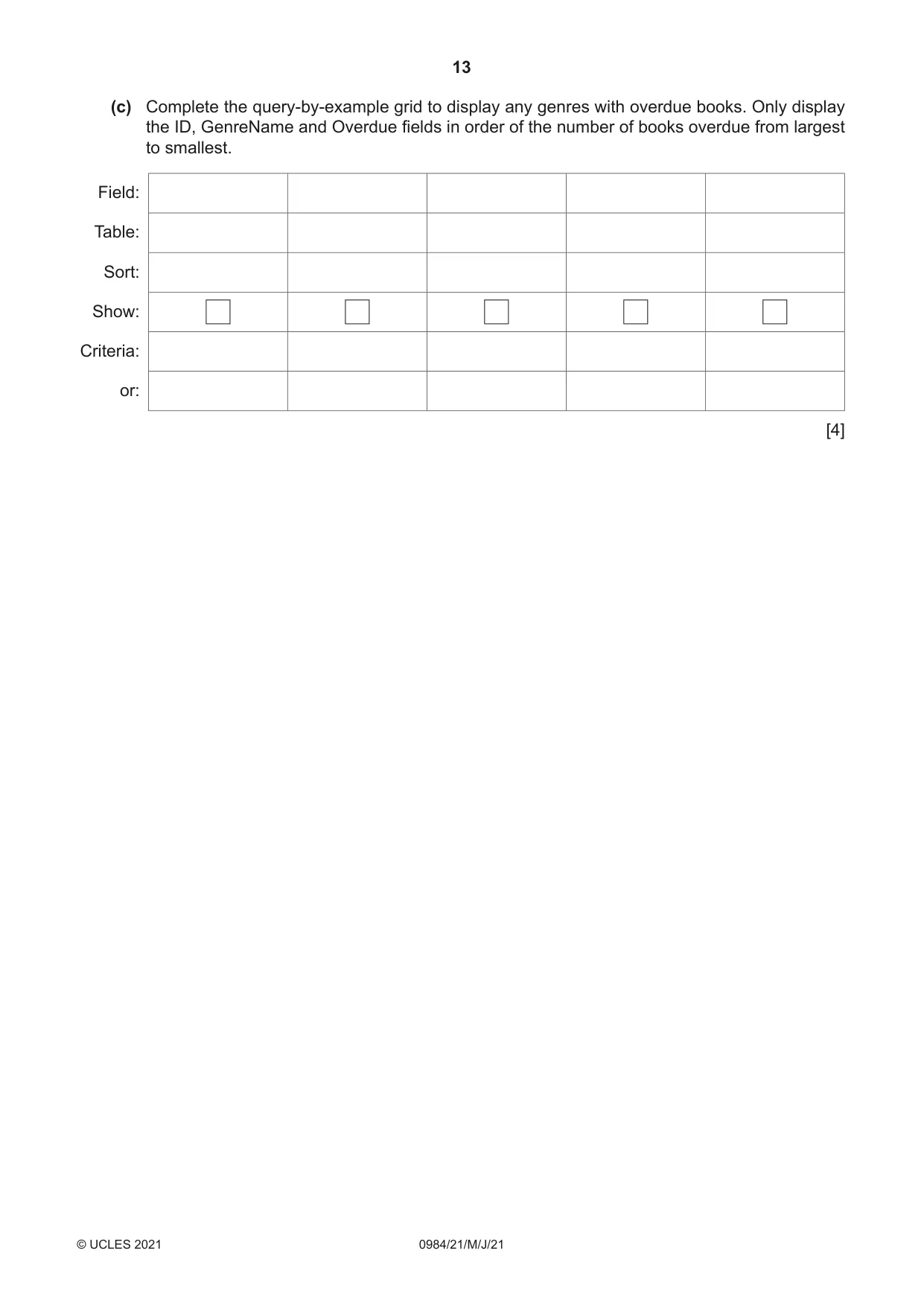 Cambridge IGCSE Computer Science (9-1) 0984 2021 May/June Paper 2 · Variant 1 question paper, page 13 of 16