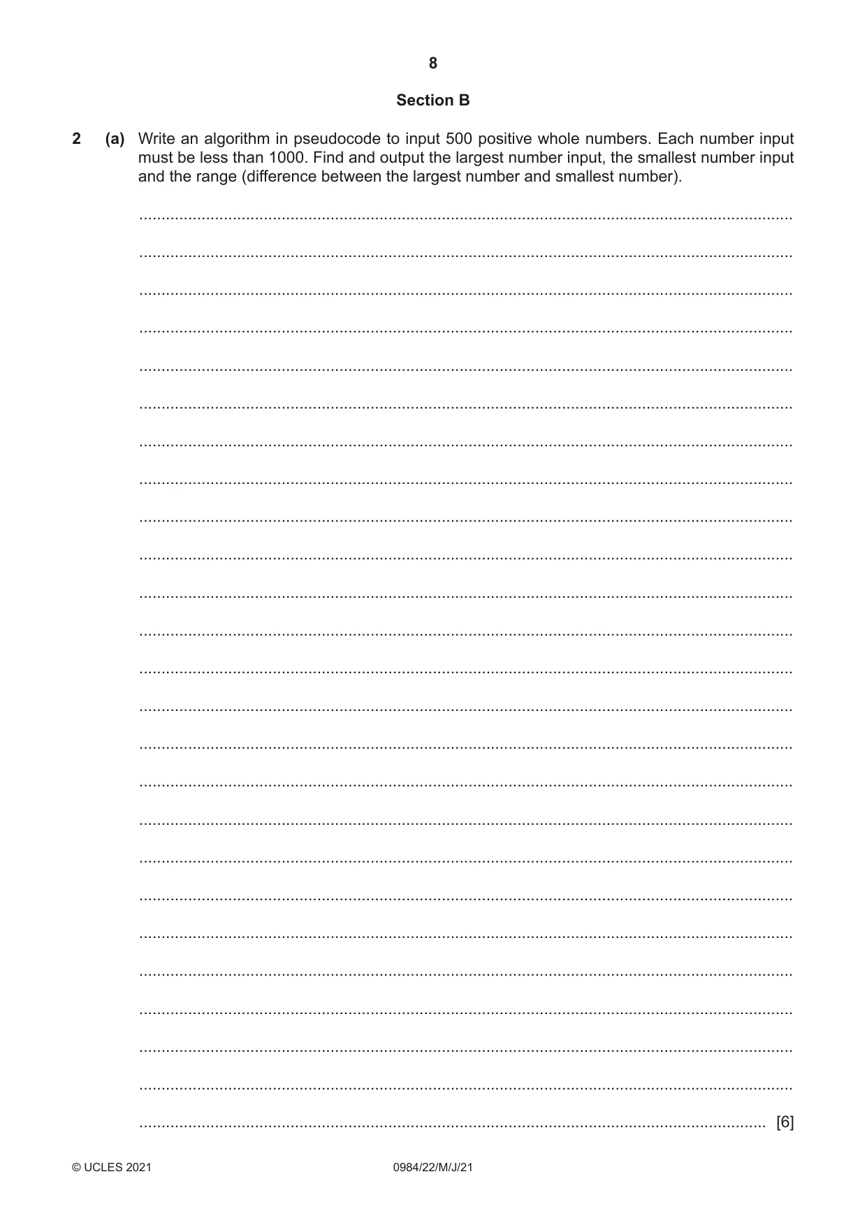 Cambridge IGCSE Computer Science (9-1) 0984 2021 May/June Paper 2 · Variant 2 question paper, page 8 of 16