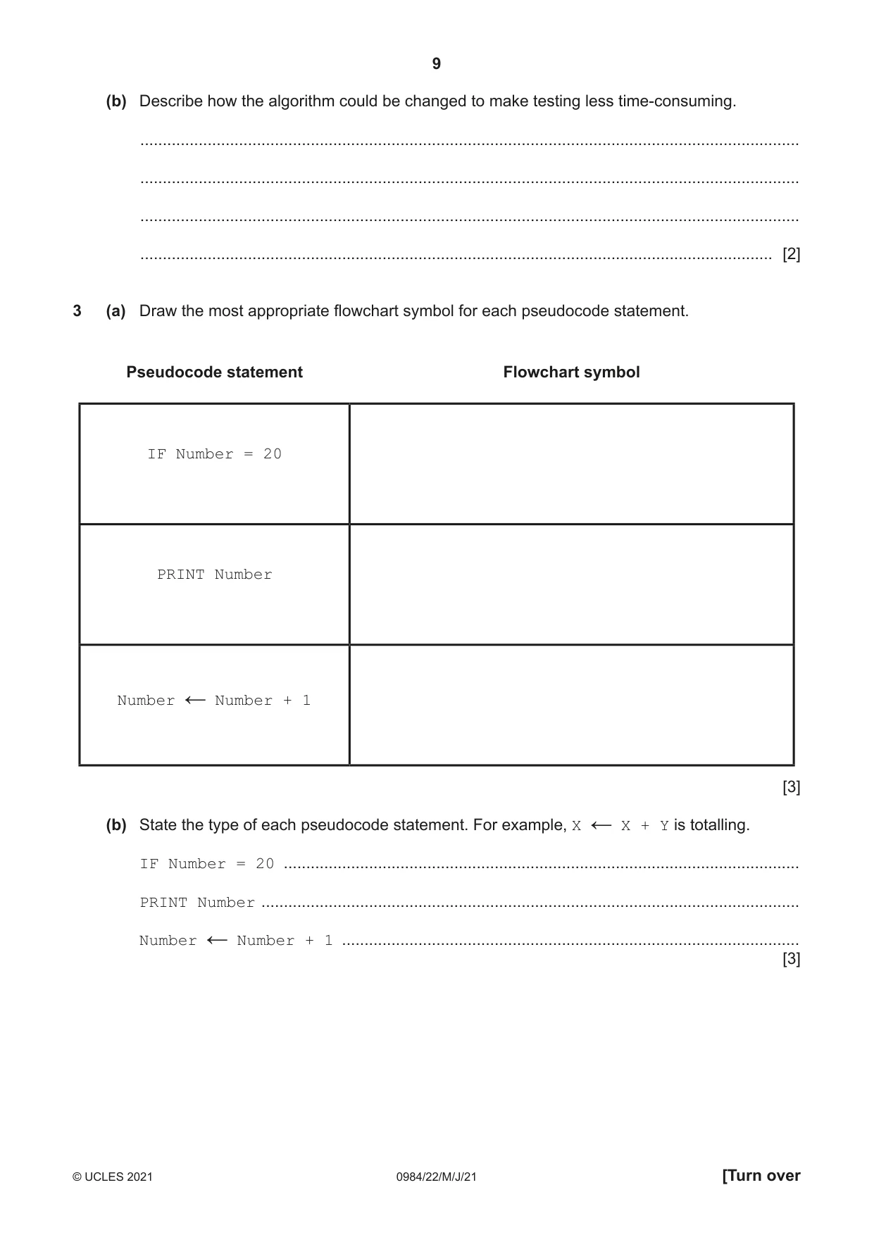 Cambridge IGCSE Computer Science (9-1) 0984 2021 May/June Paper 2 · Variant 2 question paper, page 9 of 16