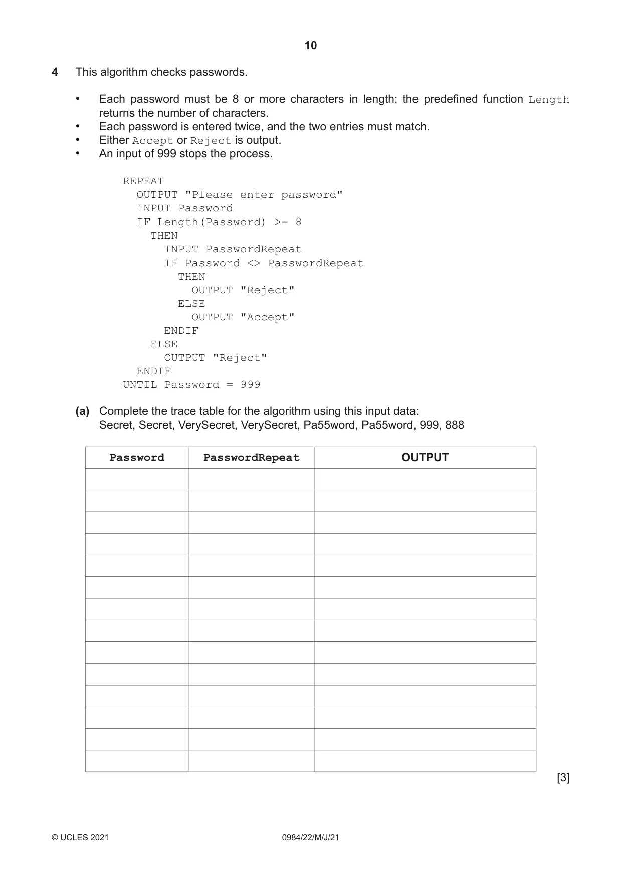 Cambridge IGCSE Computer Science (9-1) 0984 2021 May/June Paper 2 · Variant 2 question paper, page 10 of 16