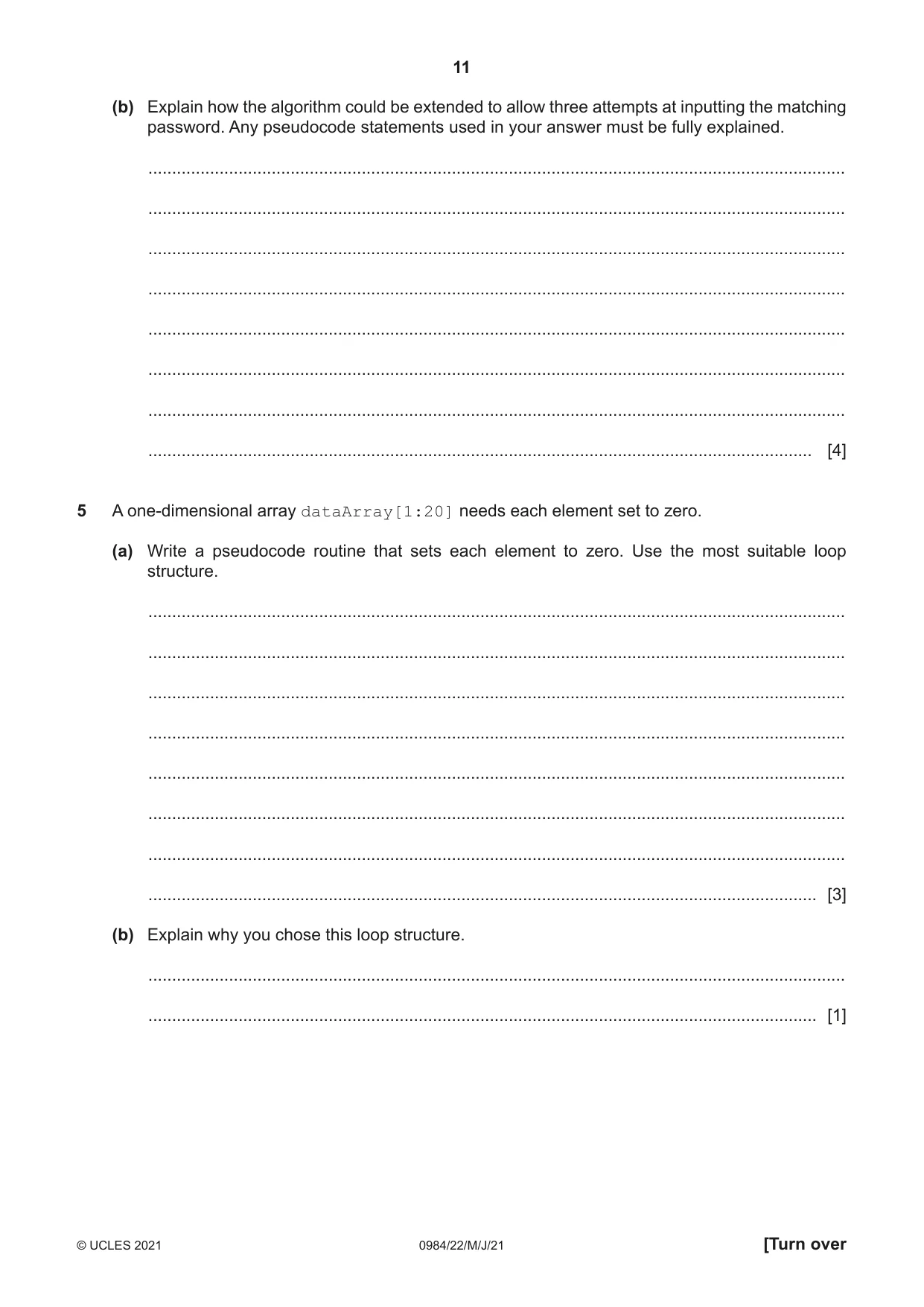 Cambridge IGCSE Computer Science (9-1) 0984 2021 May/June Paper 2 · Variant 2 question paper, page 11 of 16