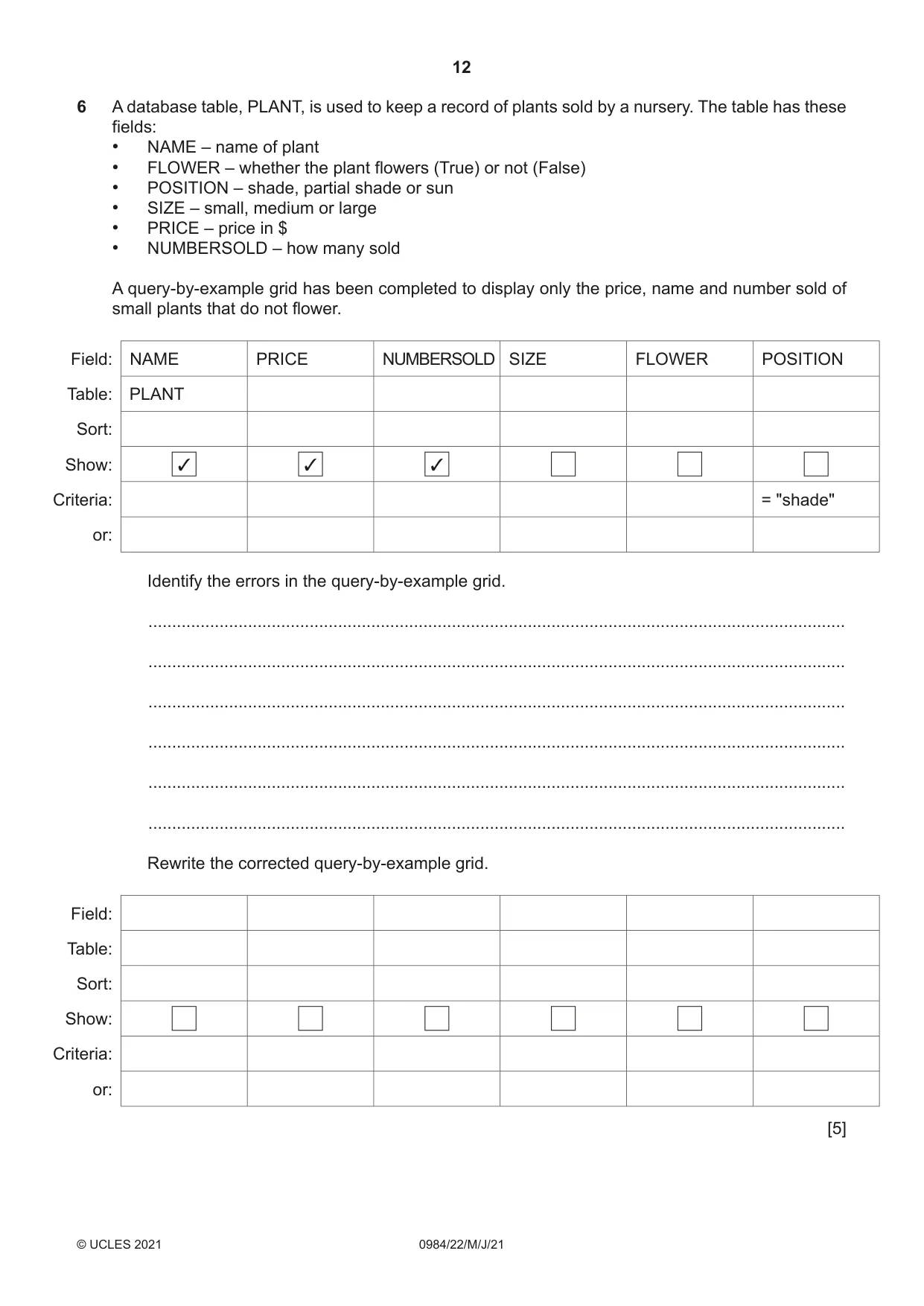 Cambridge IGCSE Computer Science (9-1) 0984 2021 May/June Paper 2 · Variant 2 question paper, page 12 of 16