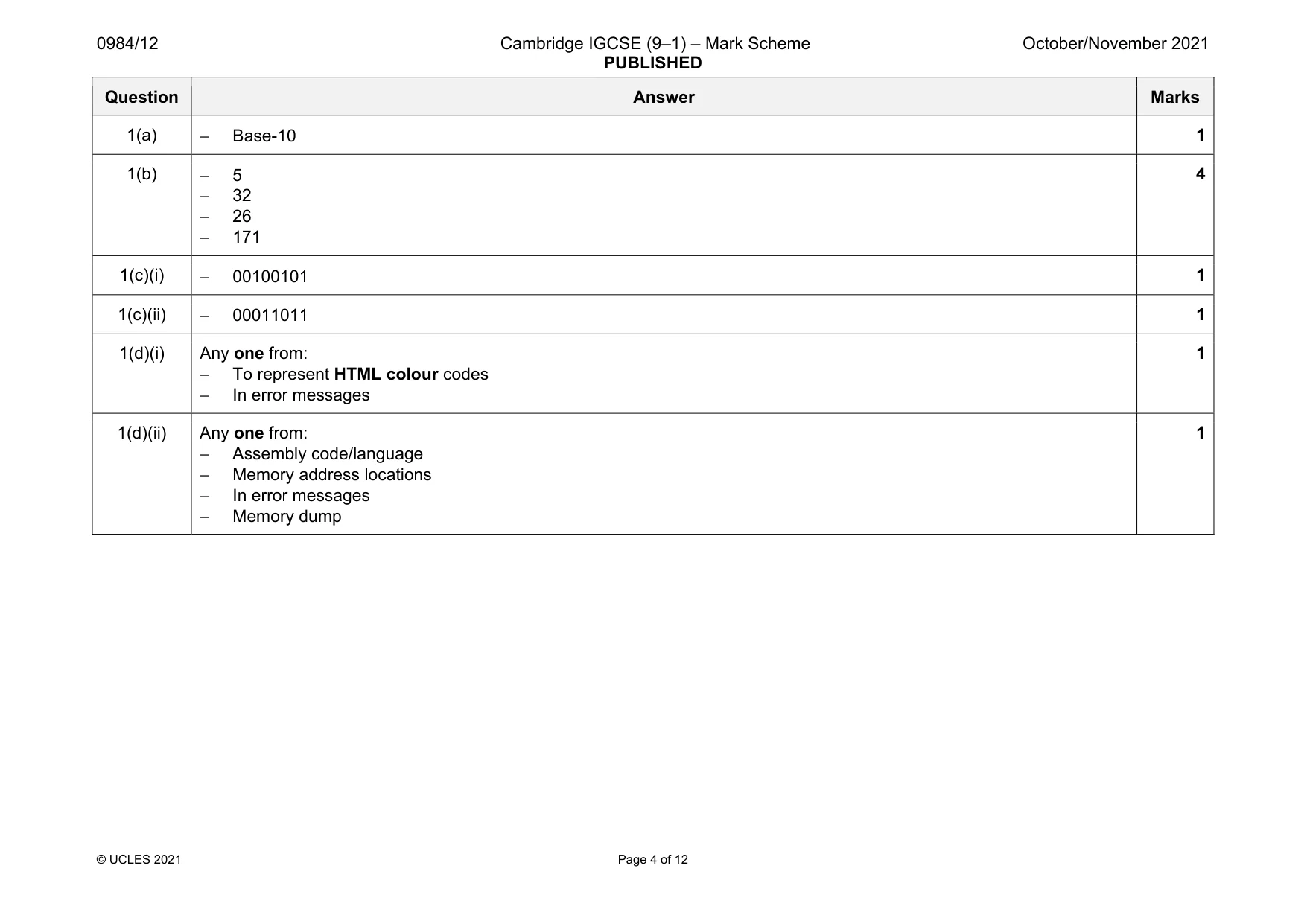 Mark scheme, page 4 of 12