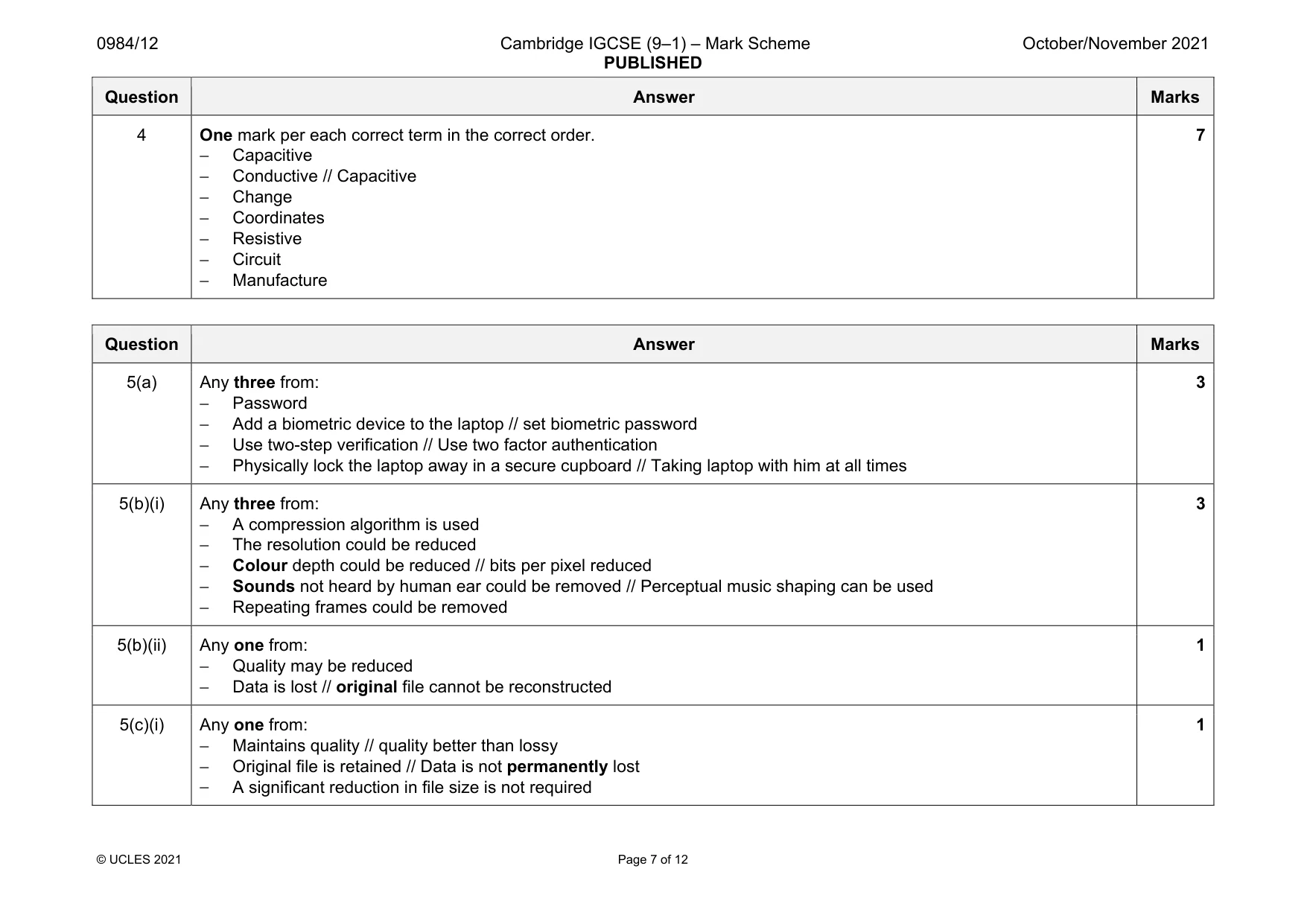 Mark scheme, page 7 of 12