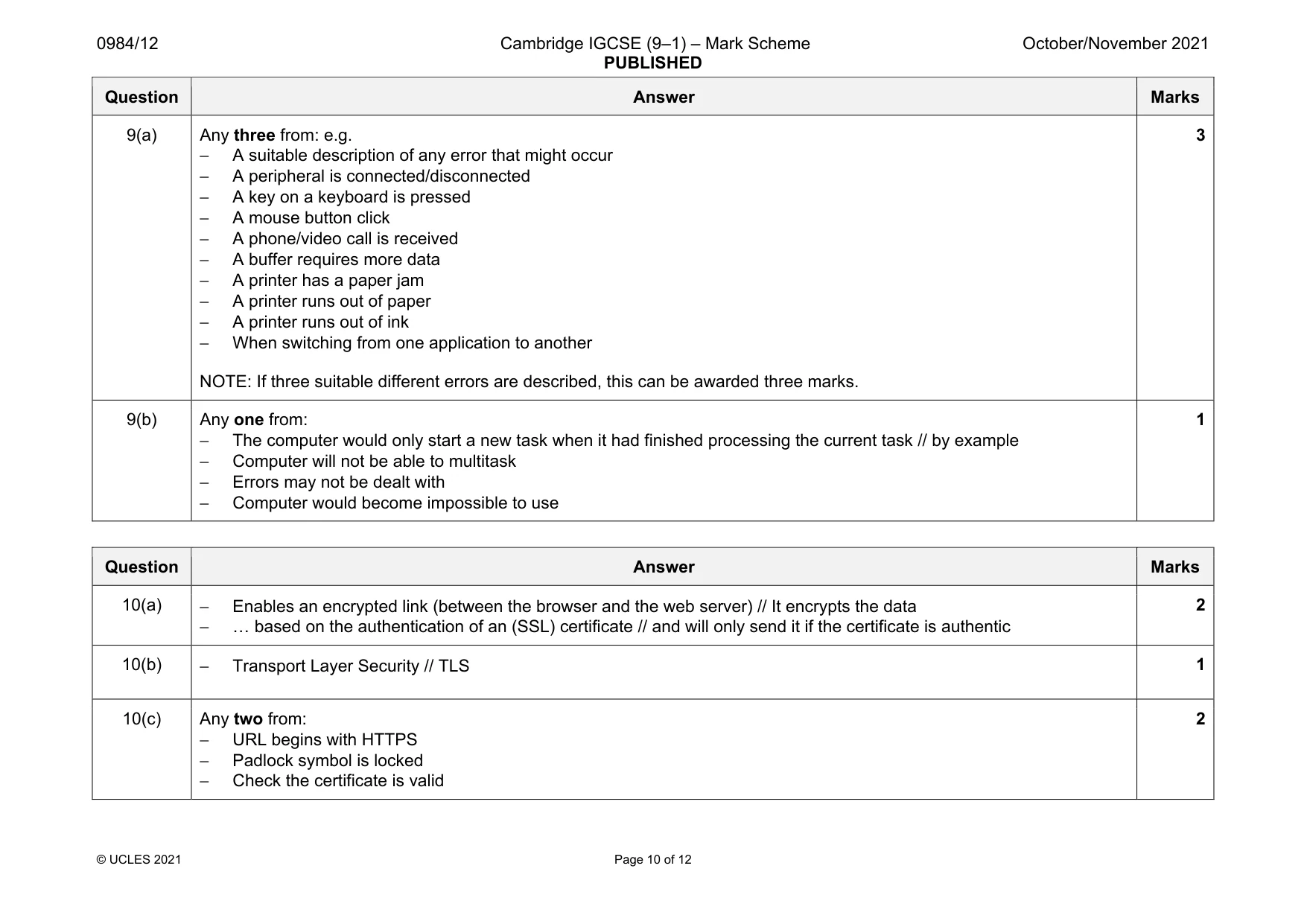 Mark scheme, page 10 of 12