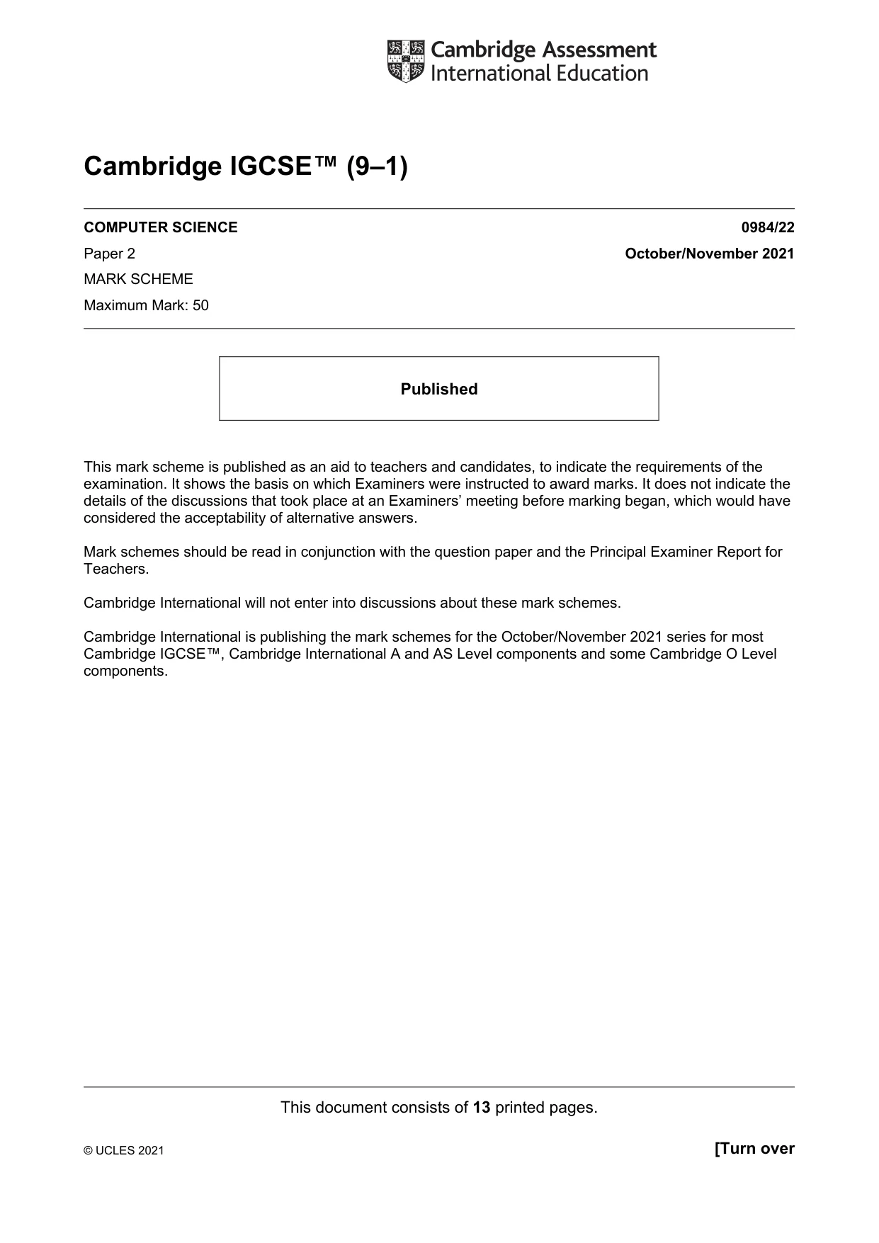 Mark scheme, page 1 of 13
