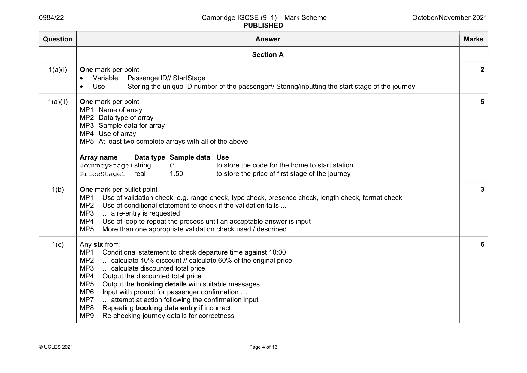 Mark scheme, page 4 of 13