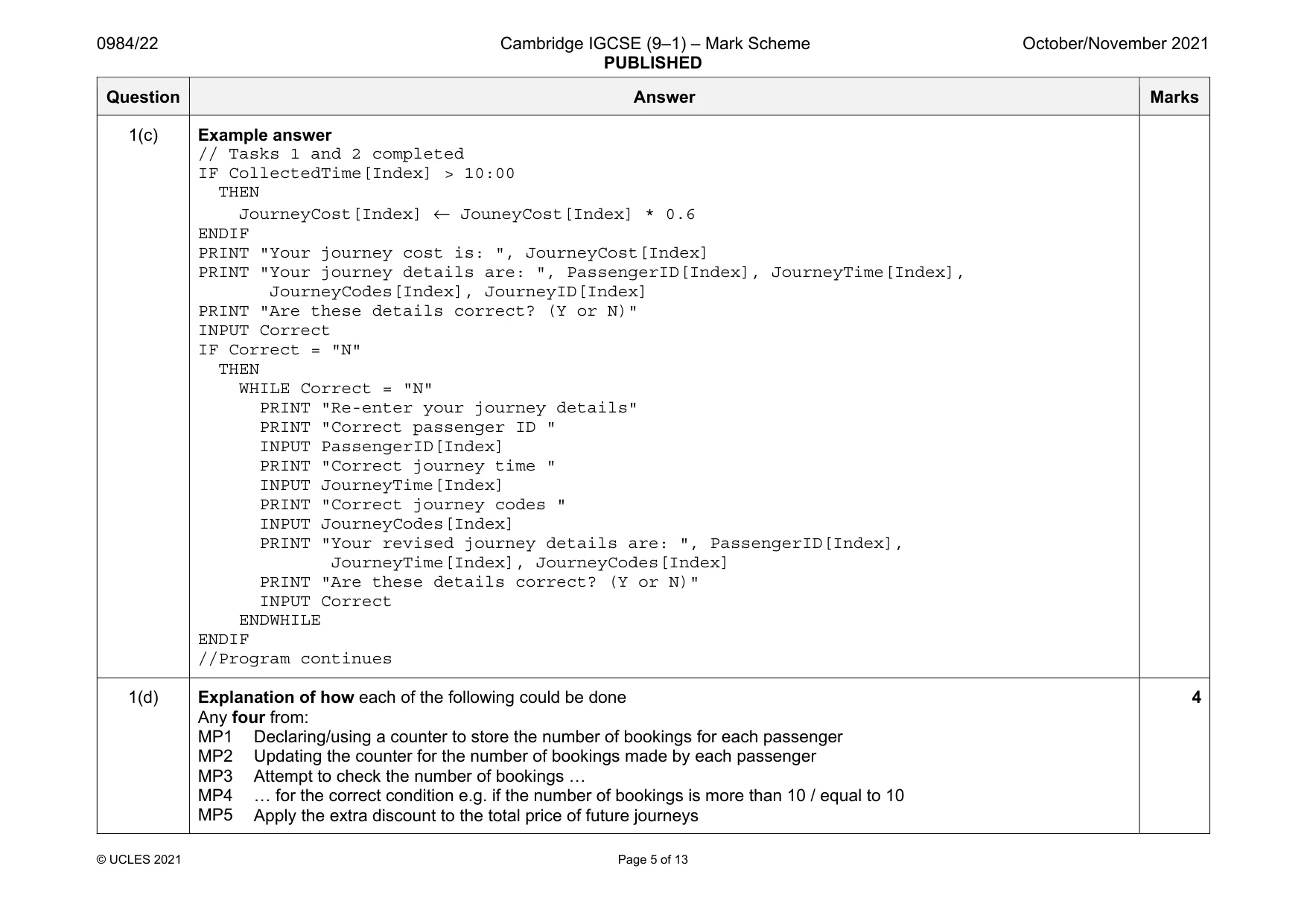 Mark scheme, page 5 of 13