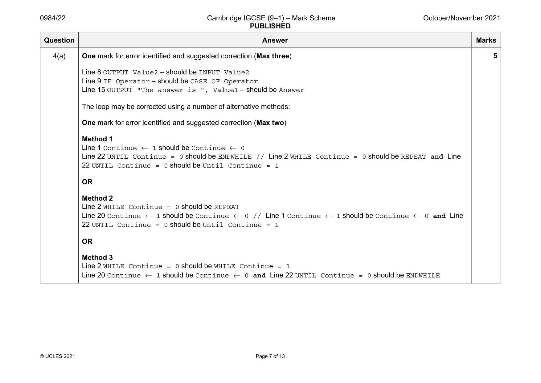 Mark scheme, page 7 of 13