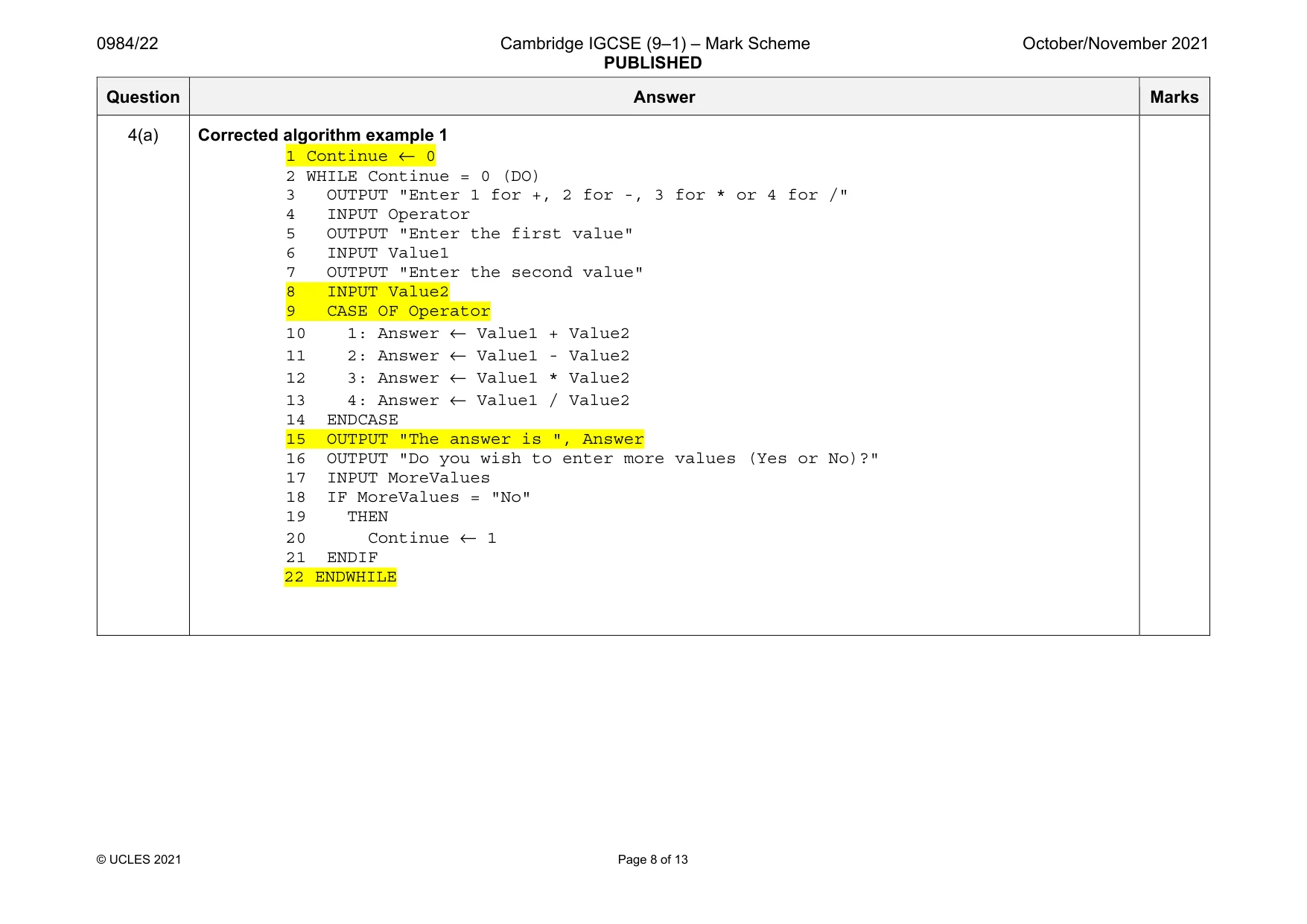Mark scheme, page 8 of 13